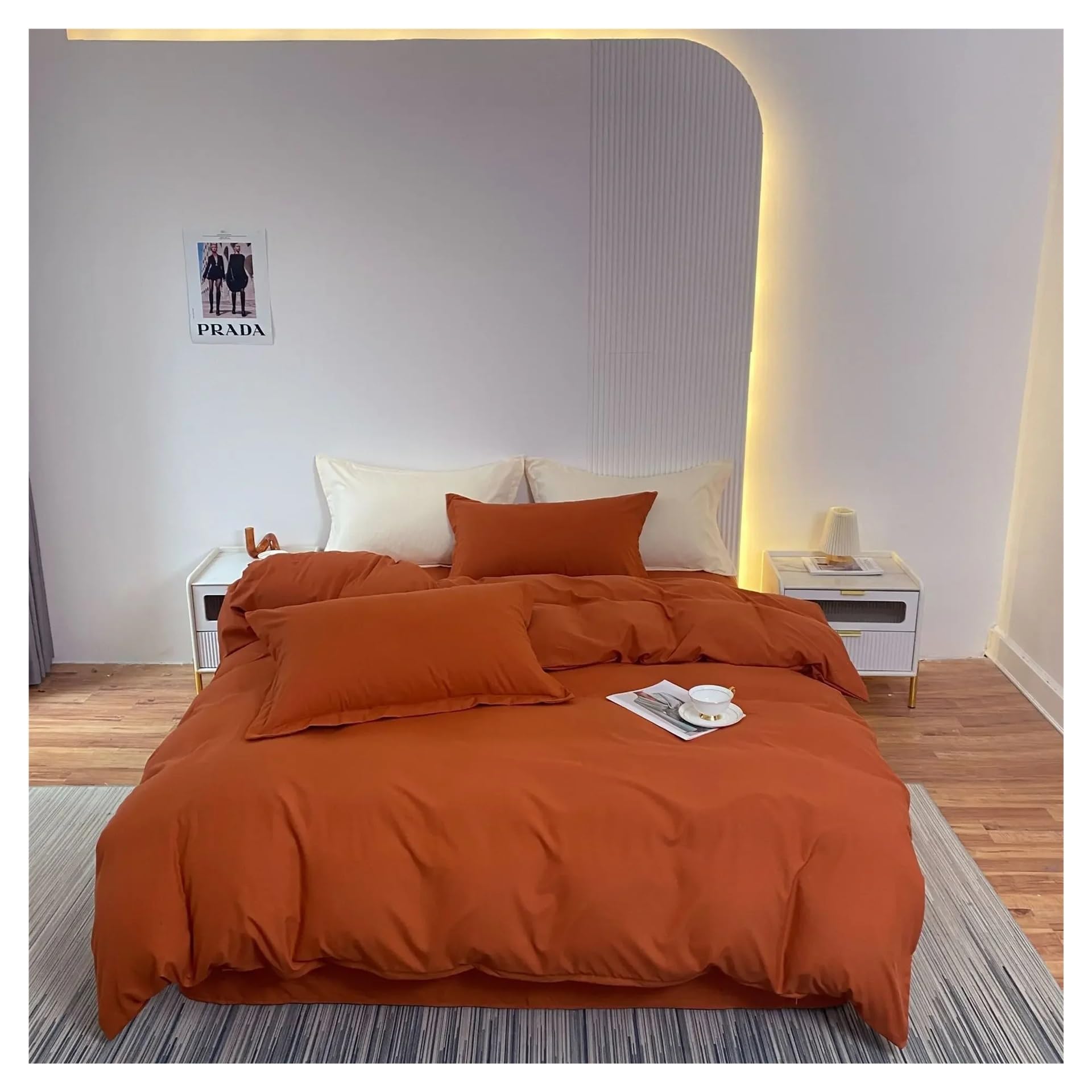 Housse de couette grise unie simple double et parure de lit 4 pièces