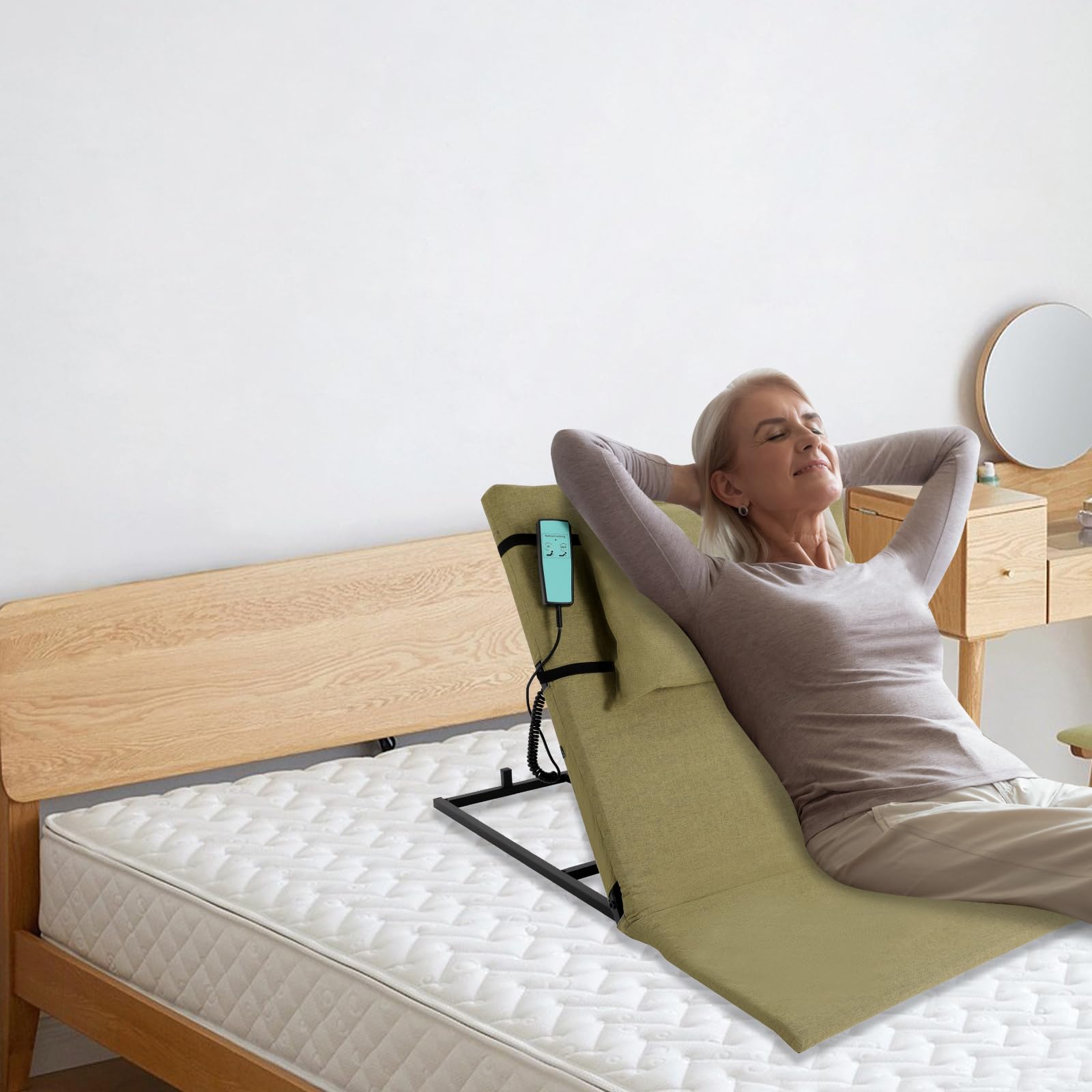 Respaldo eléctrico elevable con mando a distancia, ajustable de 2 a 80°, 300 kg de capacidad de carga, cama elevable con almohada, verde