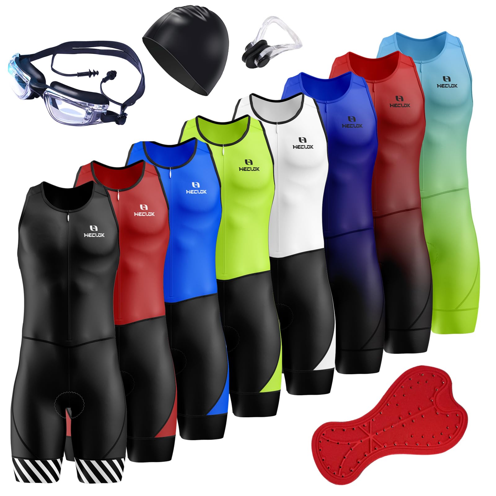 HECLOK Triathlon Tri Suit, Men's Elite Sleeveless Trisuit,Men's Cycling Skinsuit Padded One Piece Trisuit Bike