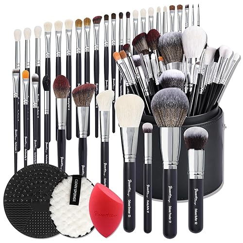 Bueart Design Kit de maquillaje profesional de 38 piezas de maquillaje de lujo de pelo de caballo, juego de brochas de maquillaje con soporte extra