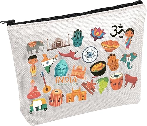 UJIMS Bolsa de maquillaje de viaje de la India recuerdo India regalo temática India amante regalo India vacaciones bolsa de cosméticos,