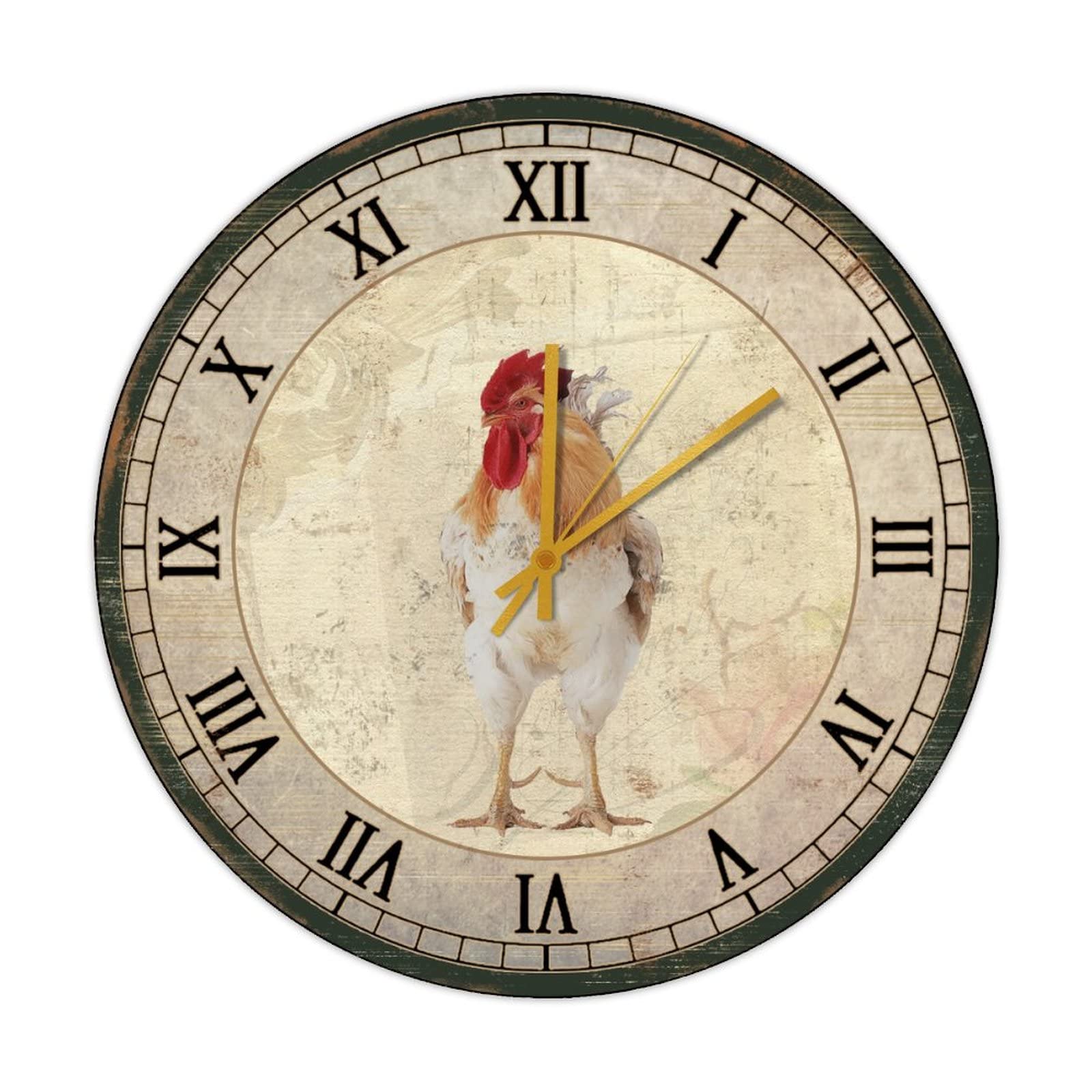 Horloge ronde en bois avec coq rétro de 38 cm pour cuisine