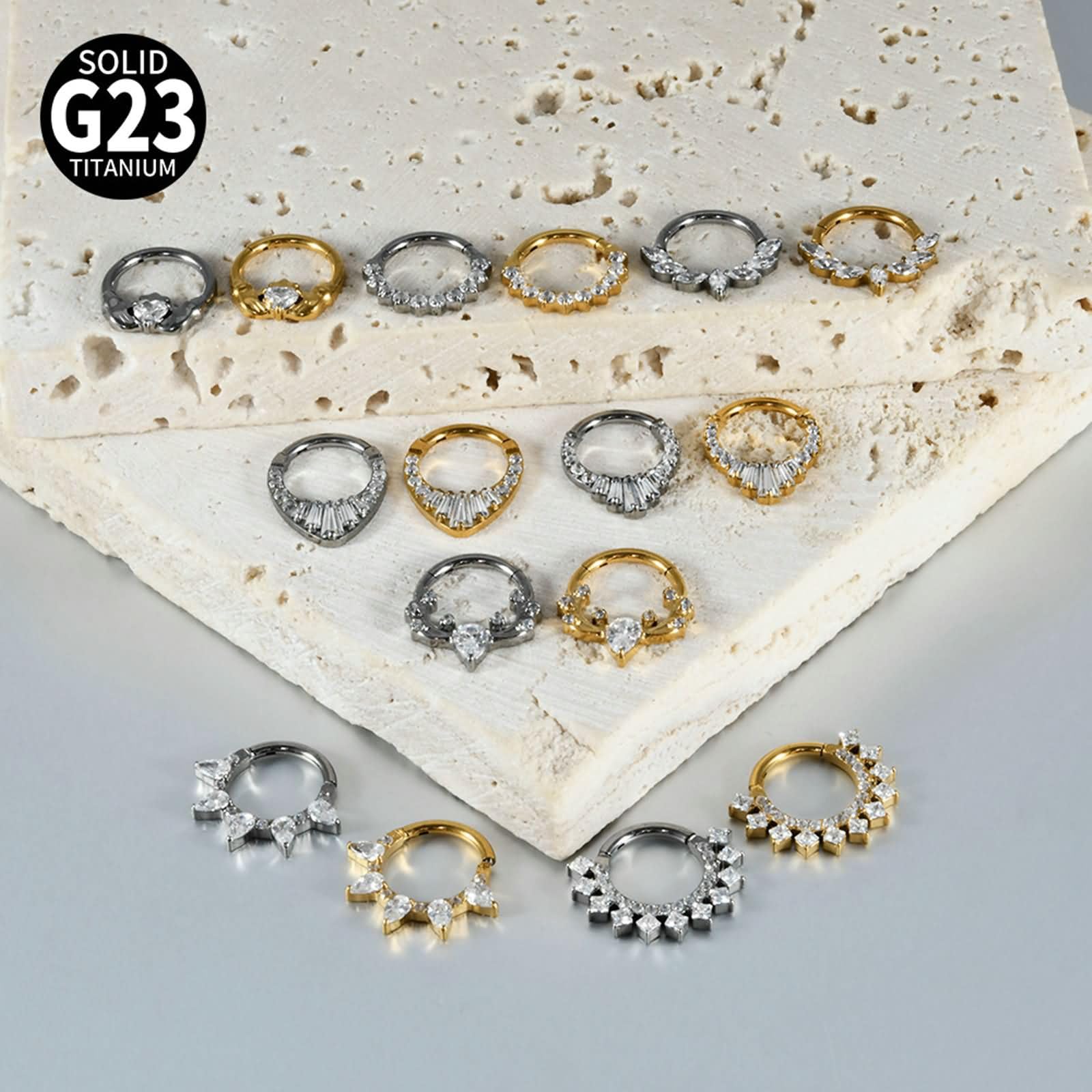 2 sztuki kolczyków koła do piercingu chrząstki G23, tytan, 16 Gauge, 1,2 x 8 mm, obręcz z cyrkonią, pierścień do przegrody nosowej, srebrny