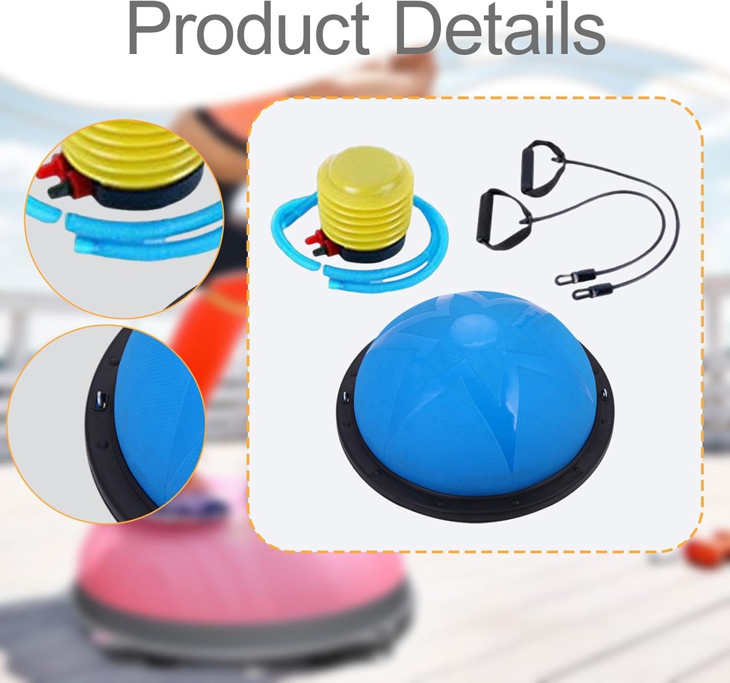 Qoo10] No Brand 半円型バランスボール 体幹 トレーニング バランスボール ヨガボール 厚手 体幹トレーニング器具 滑り止め加工 ピラティスボール 多機能 半球型 バンド付属 オフィス 自宅で