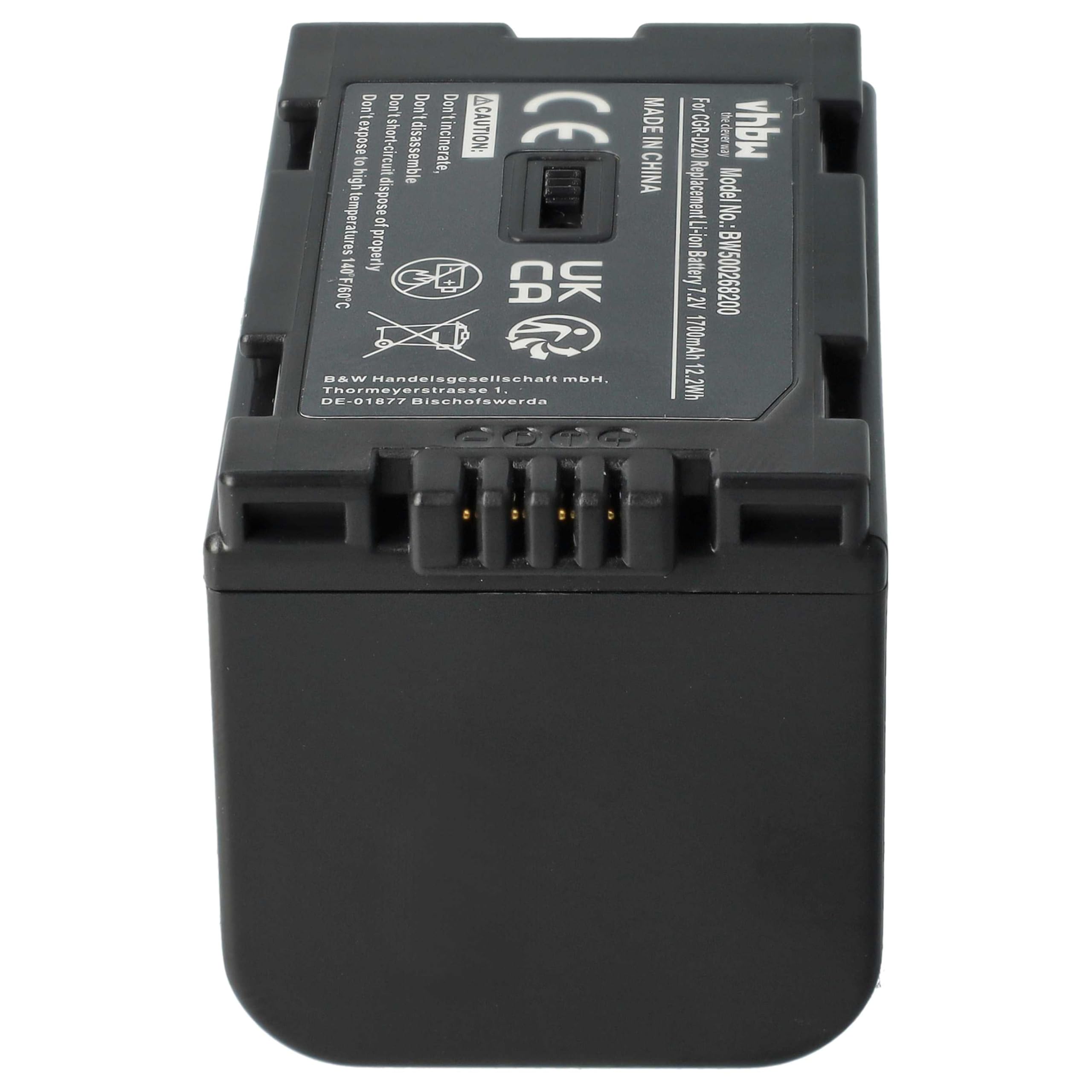vhbw 1x batteria sostituisce Panasonic CGP-D320E/1B, CGR-D08, CGR-D08A, CGR-D110, CGR-D120 per videocamera camcorder (1700mAh, 7,2V, Li-Ion)