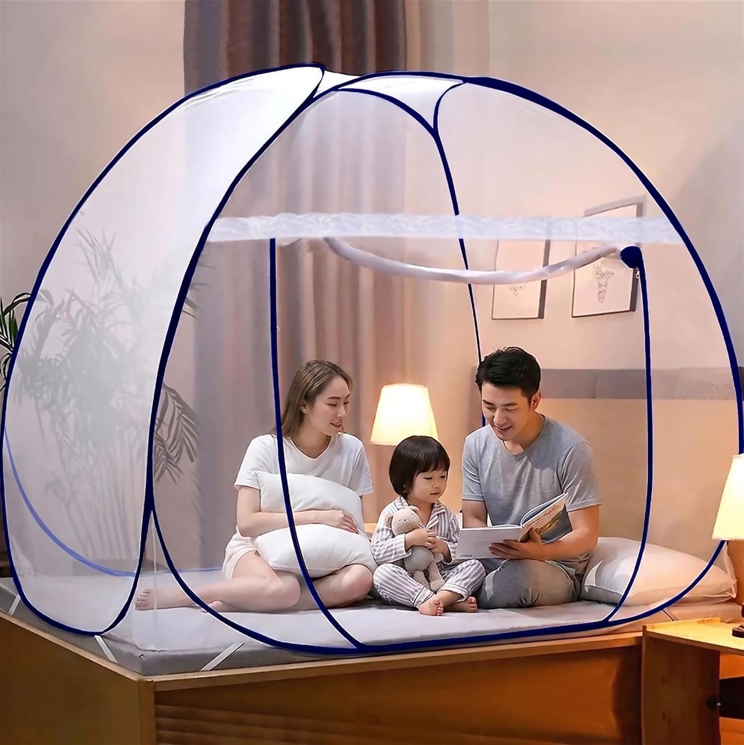 Premium Mosquito Net for Queen Size Double Bed | Foldable Machardani with Corrosion Resistant PVC Coated Steel Frame | 30 GSM Mosquito Protection Net for Bedroom | Easy Installation (Blue).-image-47