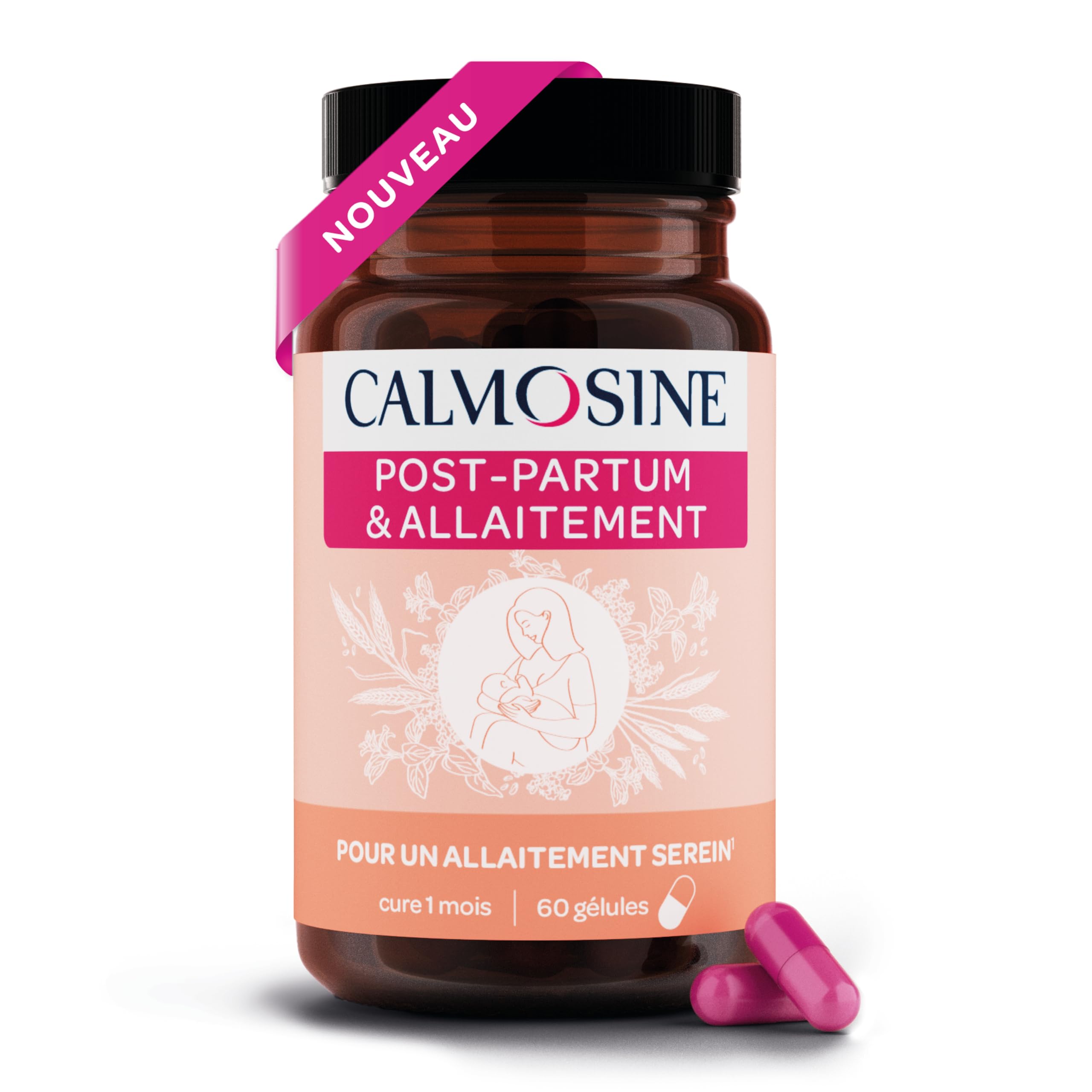 Calmosine Post-​Partum Allaitement – Complément Alimentaire – 60 Gélules – Vitamines C, Magnesium, Oméga 3 – Fabriqué en France