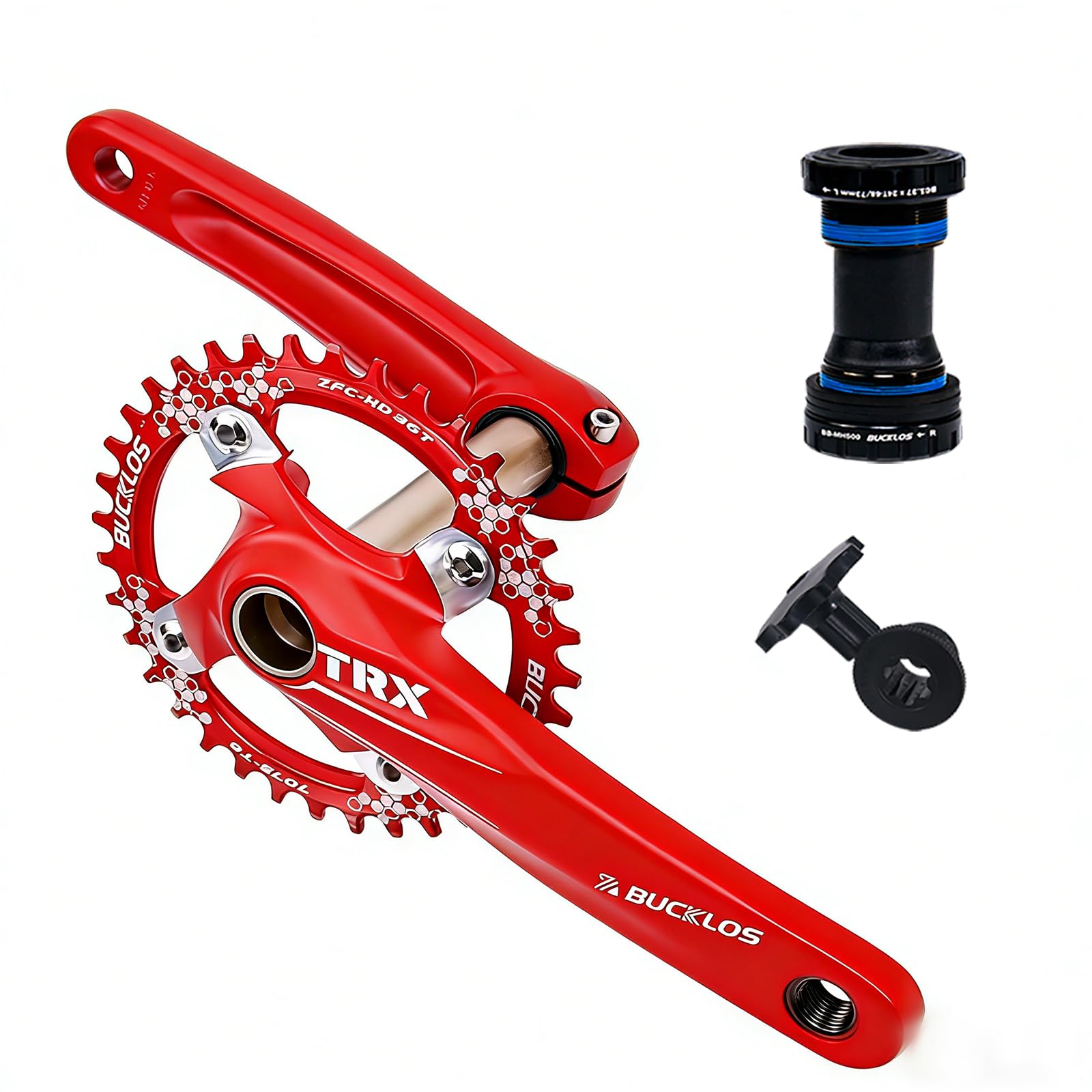 BUCKLOS IXF 104 BCD 30T-38T 170MM Mountain Bike Crankset, Hollow Integrated MTB Crank Set, Aluminum Alloy Crankset Round Oval Narrow Wide Chainring