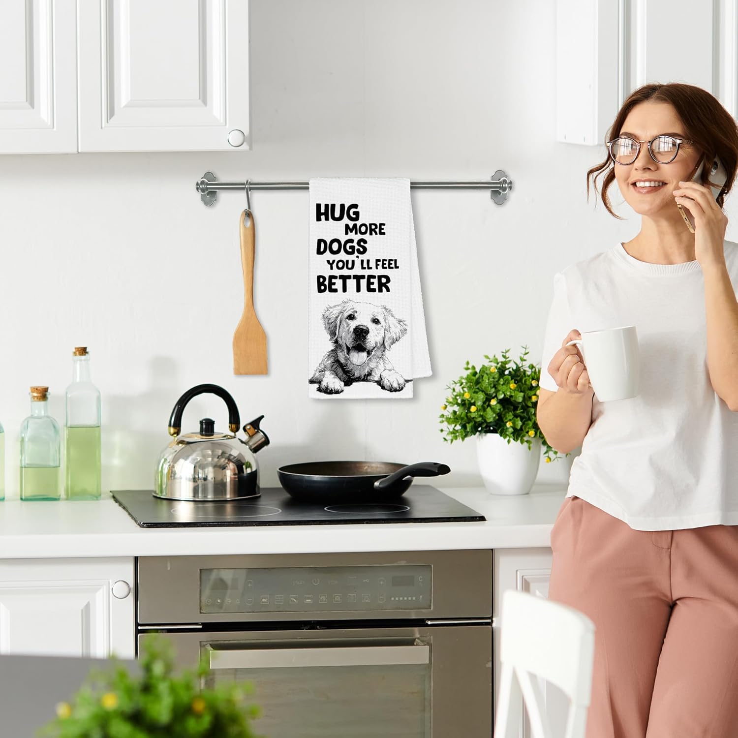 Cute Dog Golden Retriever Kitchen Towels, Funny Dish Towel Gifts for Dog Lovers Christmas,Hug More Dogs You'll Feel Better Hand Towels Decor for Bathroom,Rustic Tea Bar Towel for Dorm 16x24in - Image 3