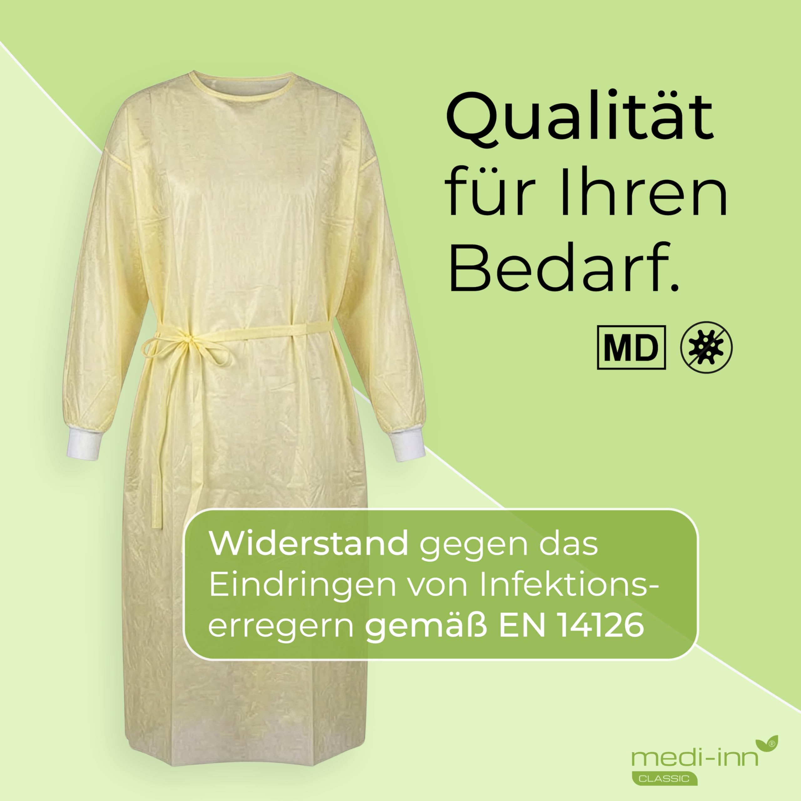 Medi-Inn Schutzkittel Camice Monouso MRSAPp Pe Giallo 139 x 139 cm 10 Pezzo