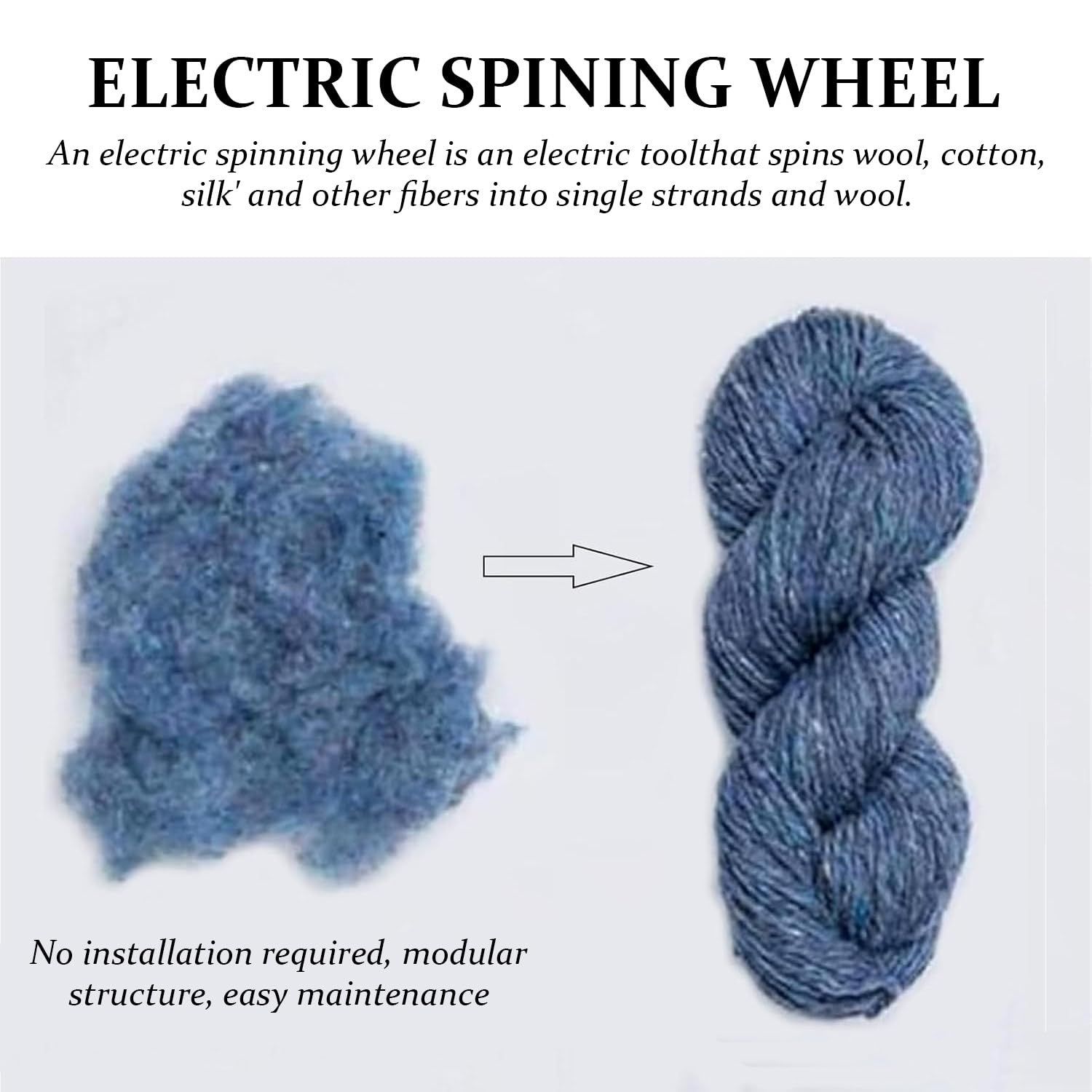 Filatoio Elettrico a Velocità Regolabile, Ruota per Filatura Lana, 800 Giri/Min, Diametro Del Foro Di 12,0 Mm, Con 3 Rocchetti Da 4 Once, Rotazione in Avanti E All'indietro, per Lana, Seta Black