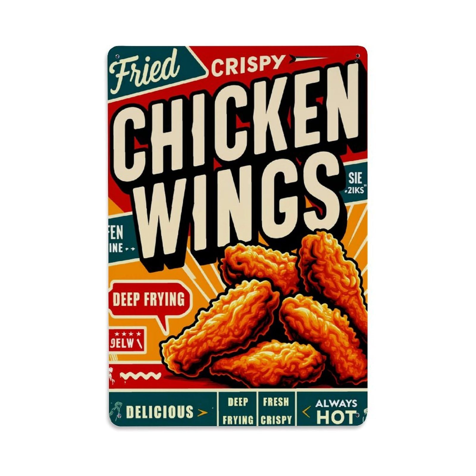 Enderetf Vintage Fried Crispy Chicken Wings Deep Frying Tin Sign Metal Poster, Home Bar Garage Man Cave Cafe Indoor & Outdoor Wall Decoration 8X12inches