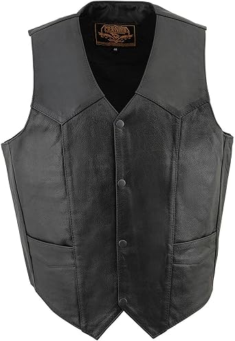 Milwaukee Leather Men's Premium Leather Western Style V-Neck Motorcycle Rider Vest with Front Snap Closure |LKM|ML|SH