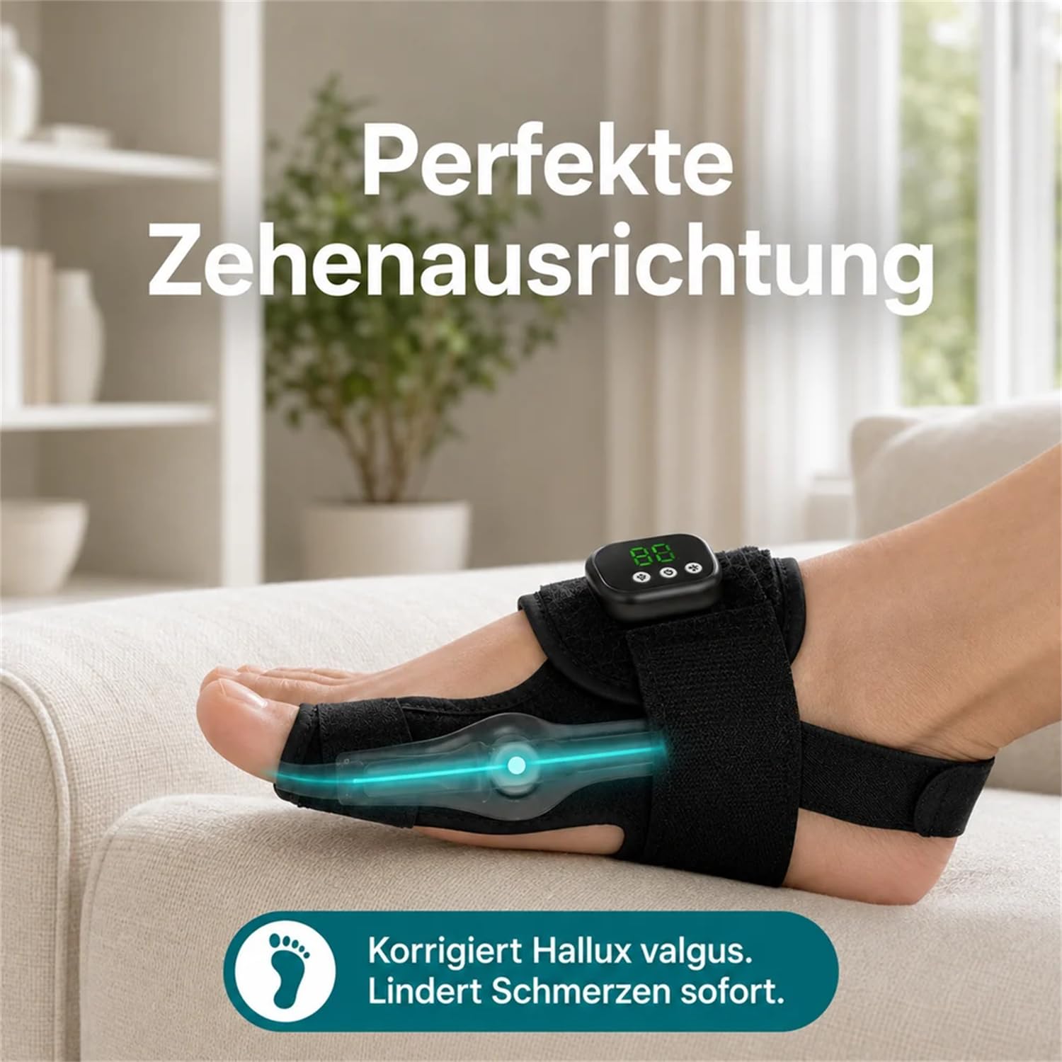 Hallux-Trainer Verstellbare Zehenschiene mit EMS-Mikrostimulation – unterstützt Fußkomfort bei Valgus, Ballenzehen und Hammerzehen