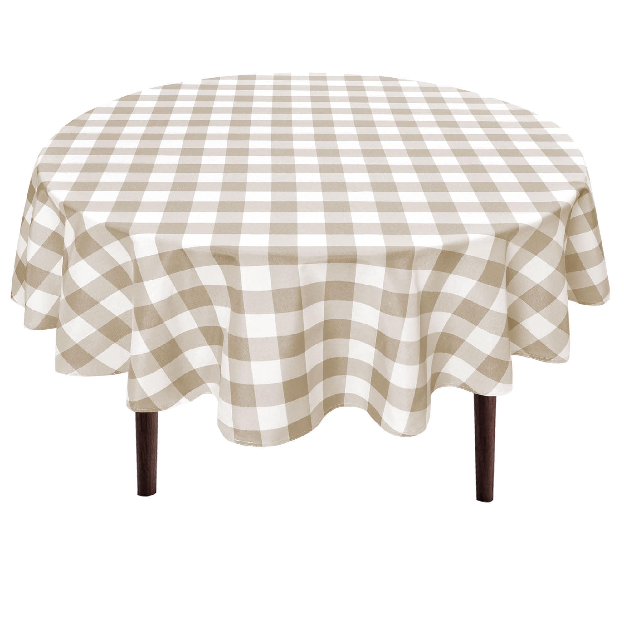 Photo 1 of Hiasan Checkered Round Tablecloth 108 Inch - Waterproof Stain and Wrinkle Resistant Washable Fabric Table Cloth for Dining Room Party Outdoor Picnic,Khaki and White