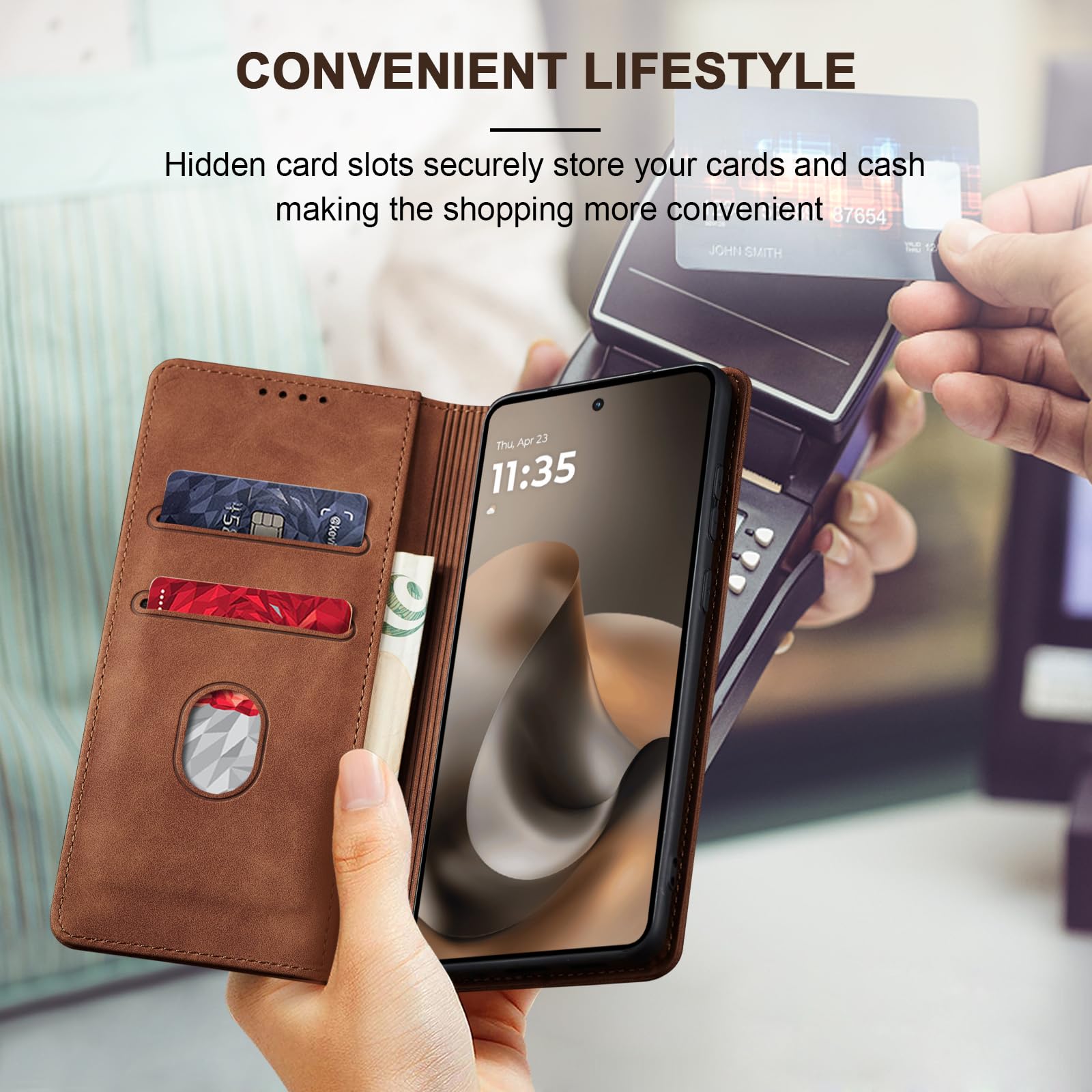 Jasonyu Motorola Moto G77 / G67 PU Leather Flip Case Cover Brown