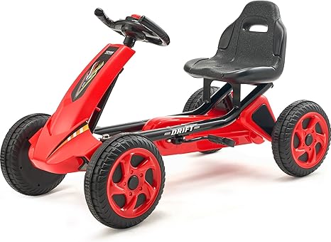 VEVOR Kids Pedal Go Kart, 4 Wheel Off-Road Pedal Go Cart Ride On Toy for Kids, Steering Wheel, Adjustable Seat, Non-Slip Big Wheels, Outdoor Racer Ride On Pedal Car for Boys & Girls Ages 3-8, Red