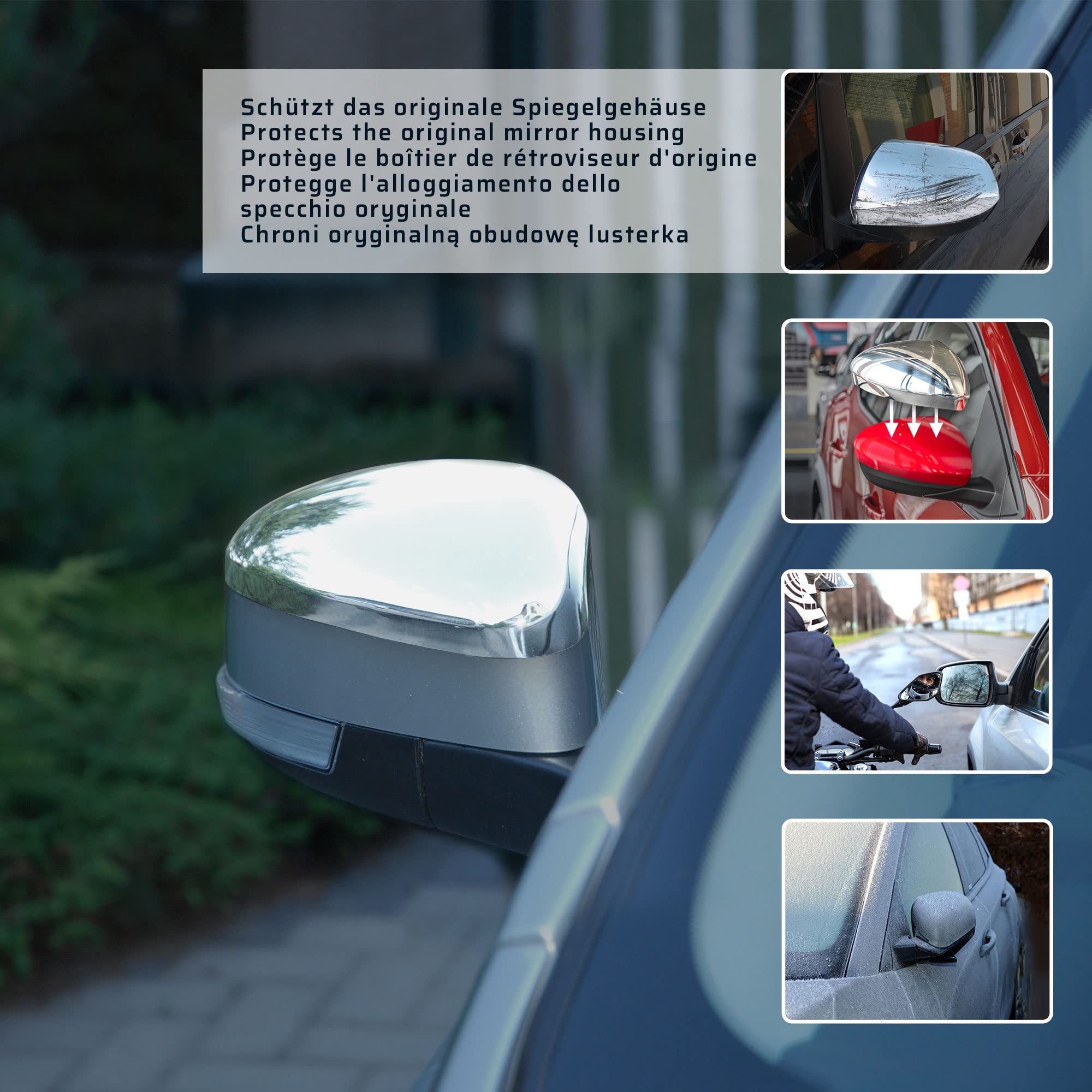 CHROMEMASTER | Nakładki na Lusterka Zewnętrzne | Kompatybilne z Ford Focus III Hatchback, 5 Drzwi 2011-2018 | Inox Polerowany; Osłony Lusterek to Niepowtarzalny Wygląd Auta i Ochrona Przed Uszkodzeniem