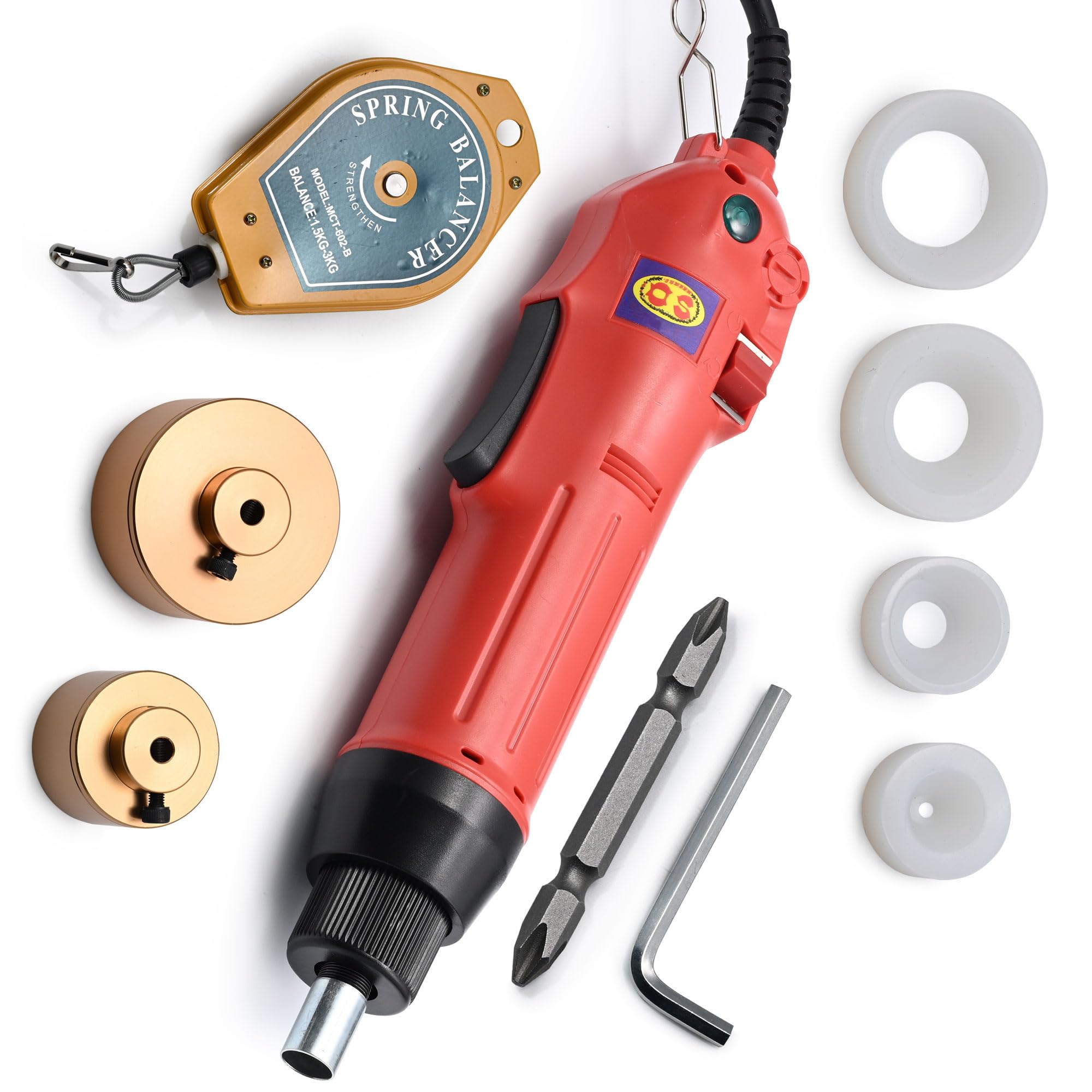 Electric Bottle Capper, 30Kg/f Handheld Bottle Capper Sealer Machine, Glass Bottle Capping Sealing Screwing Machine with Spring Balancer for 10-50mm Bottle Caps