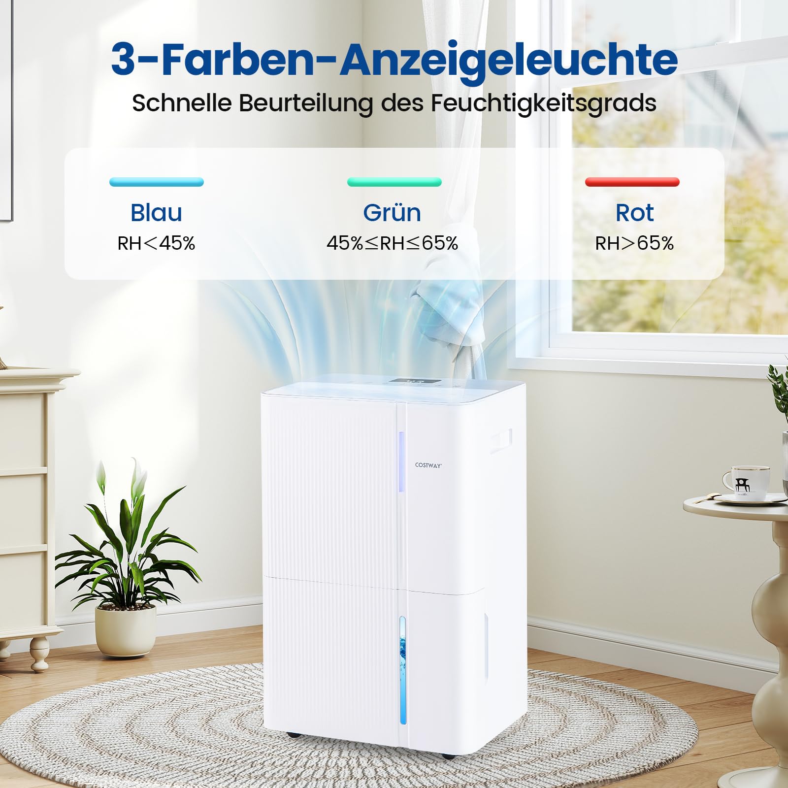 COSTWAY 40 L/Tag Luftentfeuchter, leiser Entfeuchter mit 3 Modi, 24h Timer & LED Anzeige, Raumentfeuchter mit Kindersicherung & Ablaufschlauch, Dehumidifier auf Rollen für Schlafzimmer & Keller