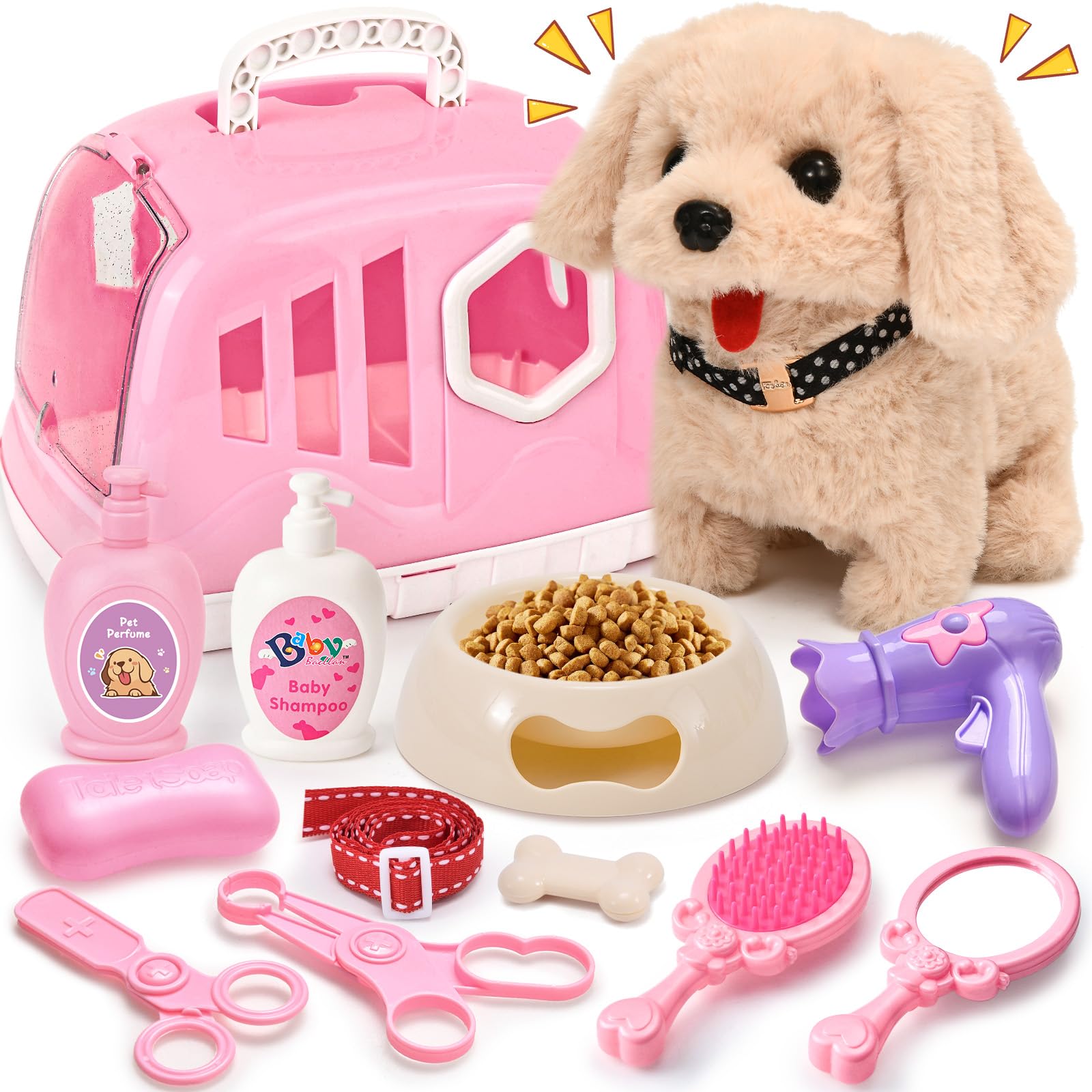 G.C Hund Spielzeug Kinder Interaktives Plüsch Hund mit Leine der Läuft und Bellt Schwanzwedeln Kuscheltier Hund Elektrisch Haustier Rollenspiel Spielzeug Geburtstag Geschenke für Mädchen 3 4 5 6 Jahre