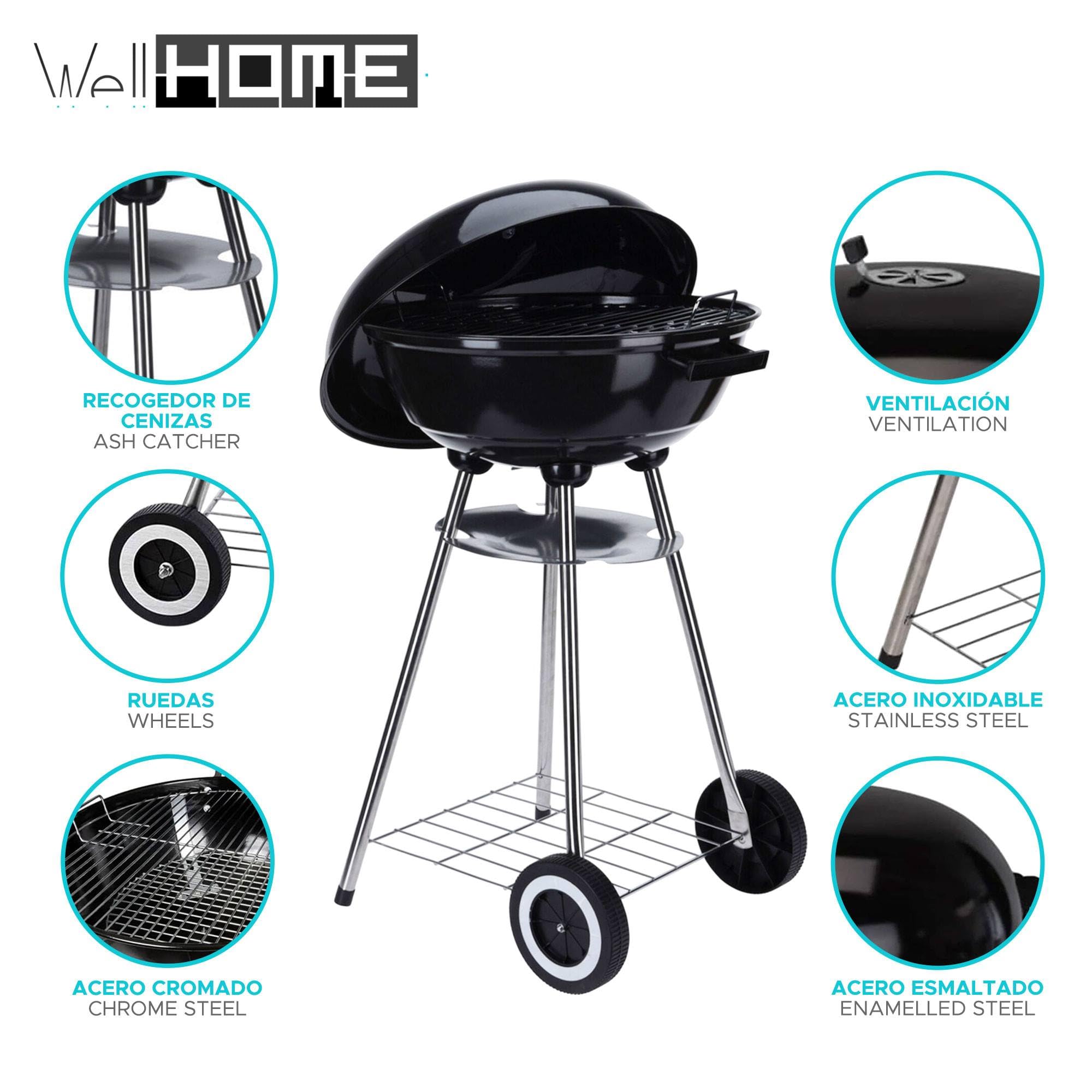 Well Home Barbacoa con ruedas tipo bowl Ø47cm