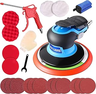 6 Inch Pneumatic air Sander Kit (with 12 Sandpapers, Polishing Pads & Accessories & A Free Air Blow Gun)