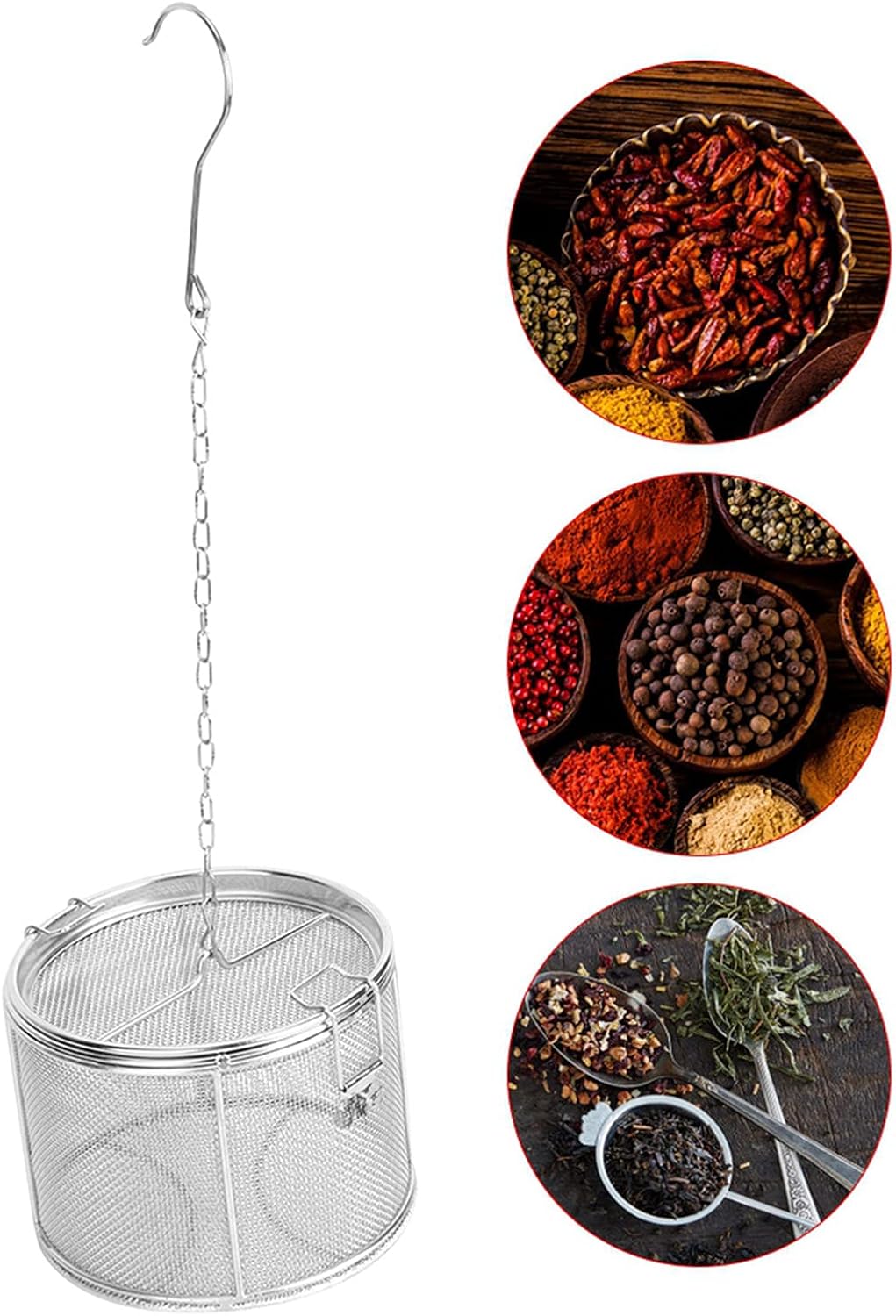 Seasoning Strainer, 304 Stainless Steel Tea Infuser Strainer with Extended Chain Hook for Loose Leaf Tea & Spice Ball for Seasonings, Brew Loose Leaf Tea,5.52 x 3.94in