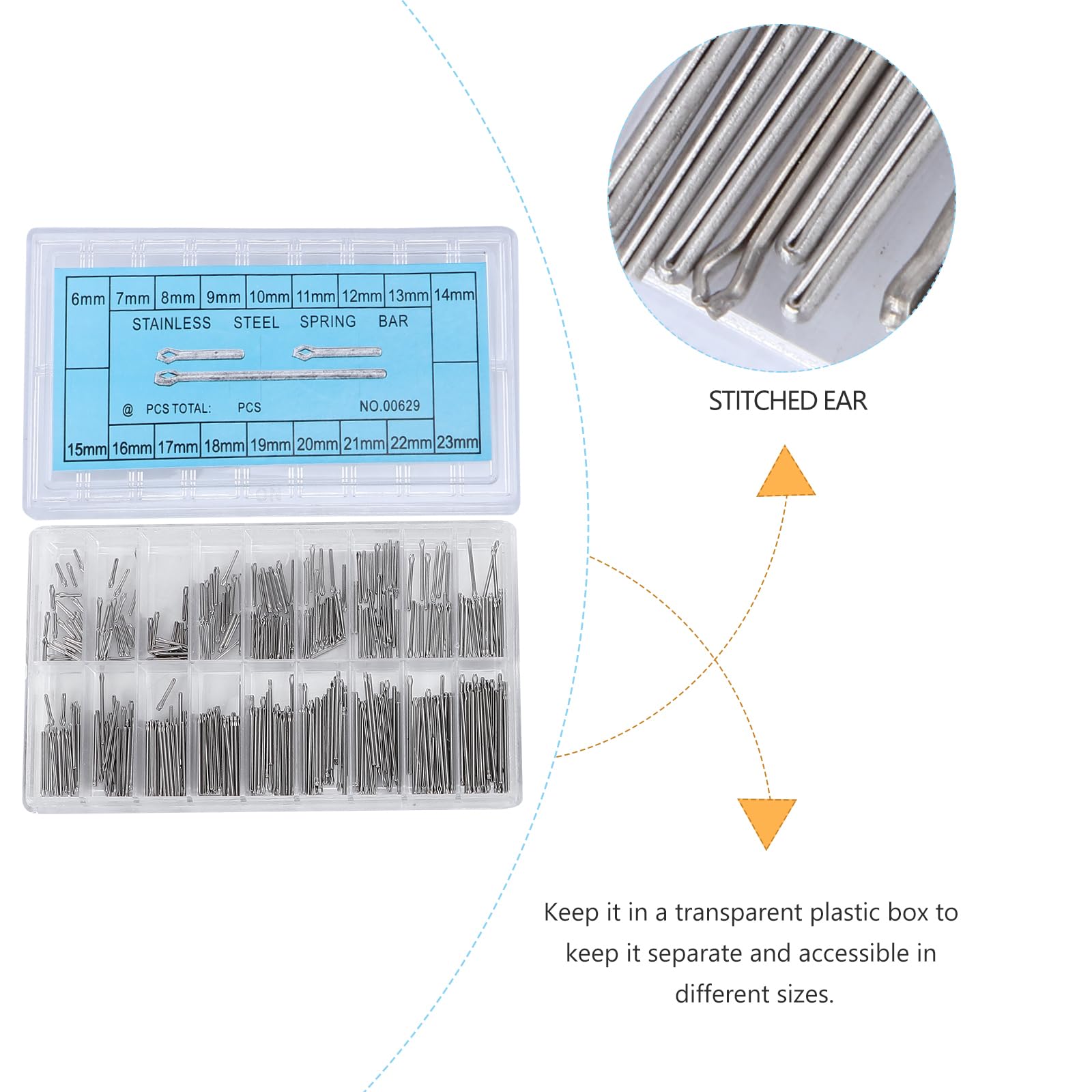 Hemobllo 360pcs Stainless Steel Watch Band Link Cotter Pins Spring Bars Tools in 18 Different Sizes - 6mm-23mm (Silver)