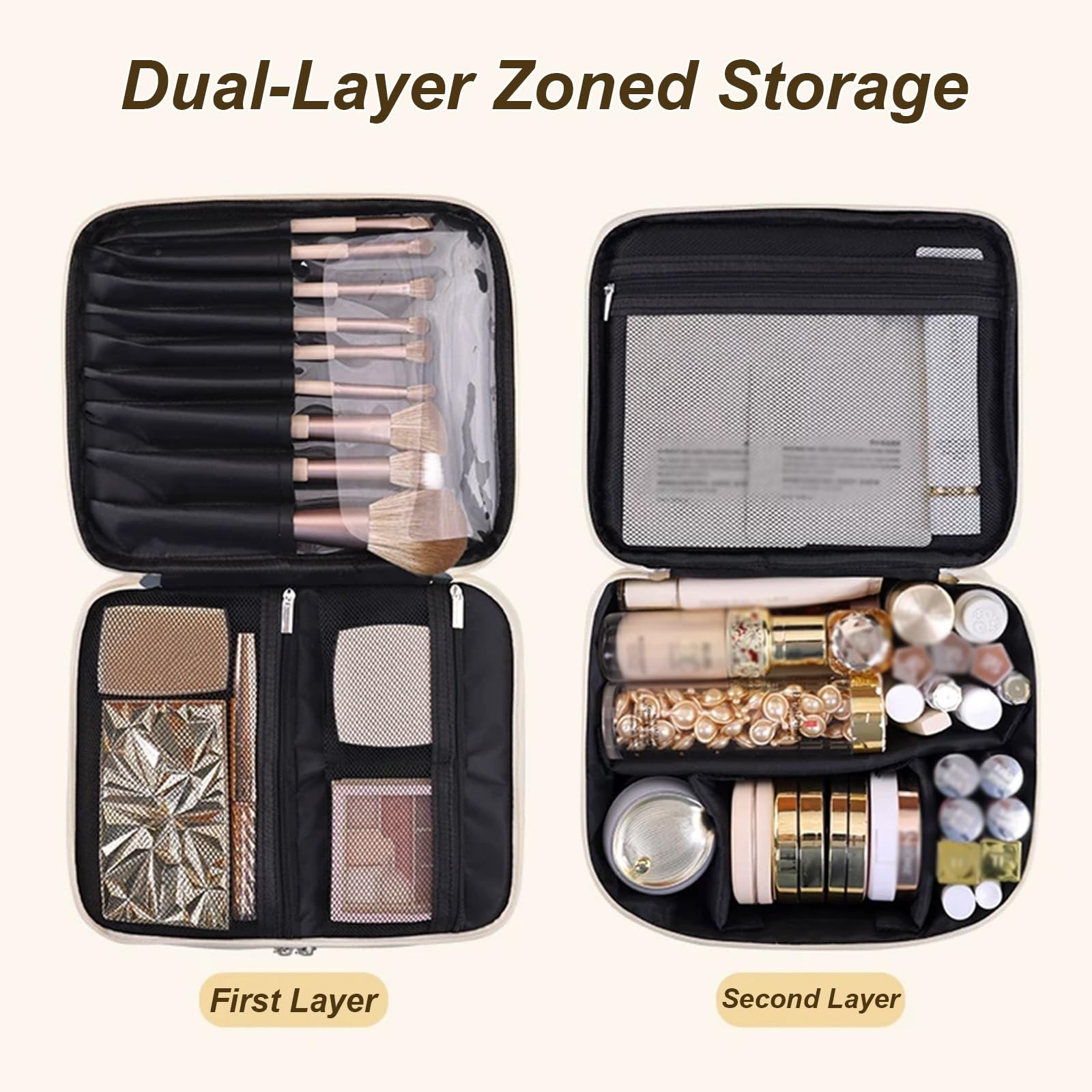 Borsa Trucco, Trucco Pochette da Toilette, con Maniglia, Realizzata in Resistente Materiale PU, con Doppio Scomparto Interno Chiusura a Cerniera, per Il Trucco e Gli Accessori(Pink)