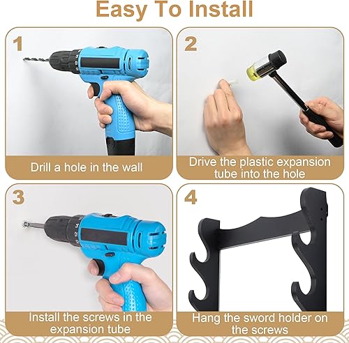 Miniatura 4 de Soporte de pared para espada de 8 niveles, soporte para espada de exhibición negro samurái Katana para flauta Wakizashi, almacenamiento de cañas de