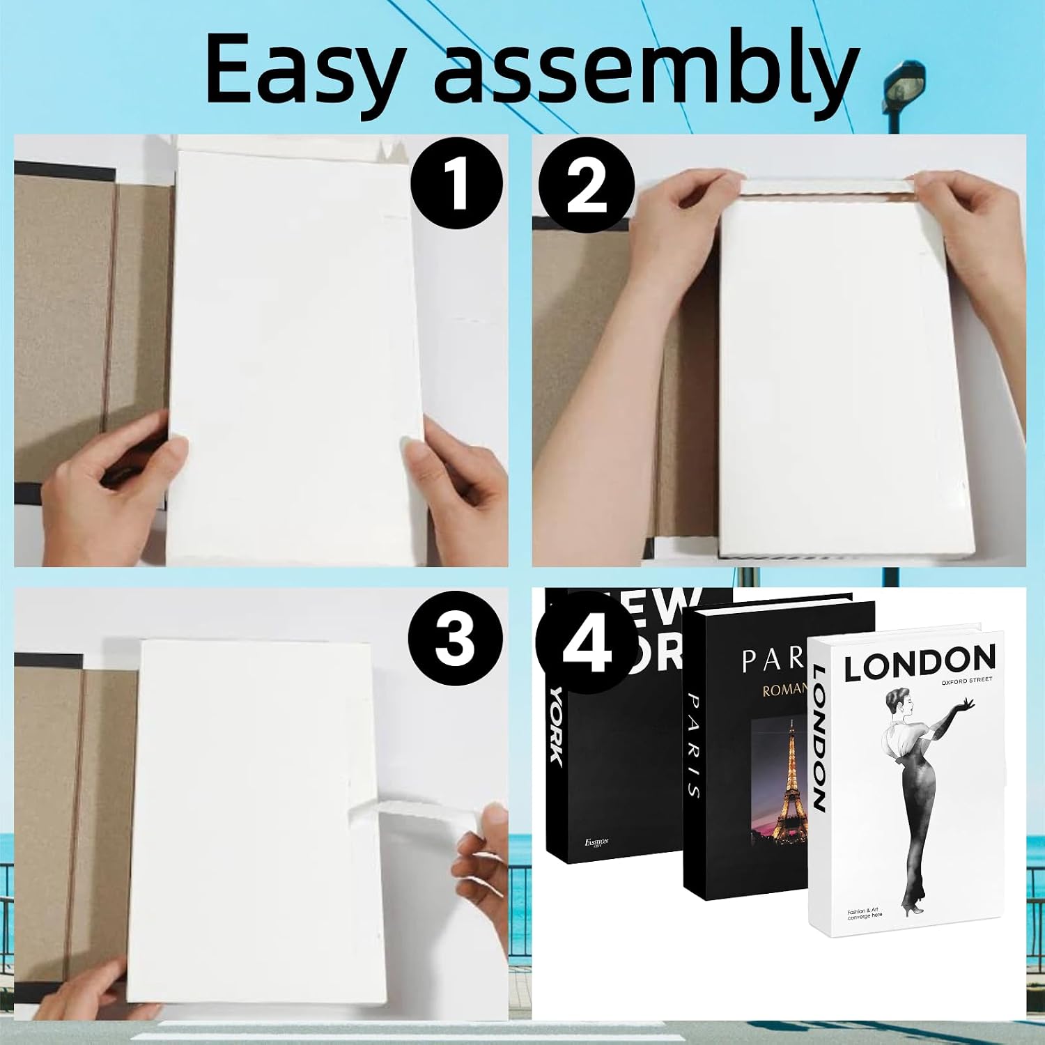 Decorative Books for Home Decor,Set of 3 Stylish Fake Books of Room Books Decor Aesthetic, Coffee Table Decor,Living Room, Table, Shelf Decor,Black and White Fake Books Modern Stacked Display image 3