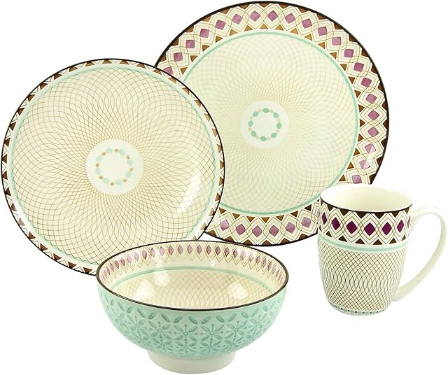 Creatable, 20311, seria Mandala elegancki 4-częściowy zestaw naczyń, pojedynczy zestaw, kamionka, zielony