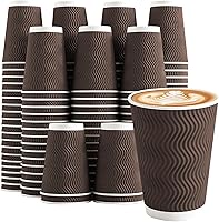 Clawsoff 100 Pack 12oz Insulated Disposable Coffee Cups - Corrugated Ripple Wall Paper Cups for Hot Cold Drinks, Parties, Office, Home