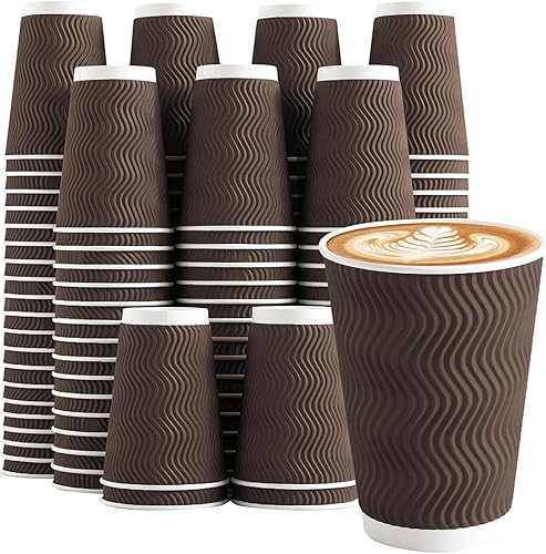 Miniatura 1 de Paquete de 120 tazas de café de 12 onzas, vasos de café desechables de papel corrugado con ondas de 12 onzas, tazas de papel kraft para llevar