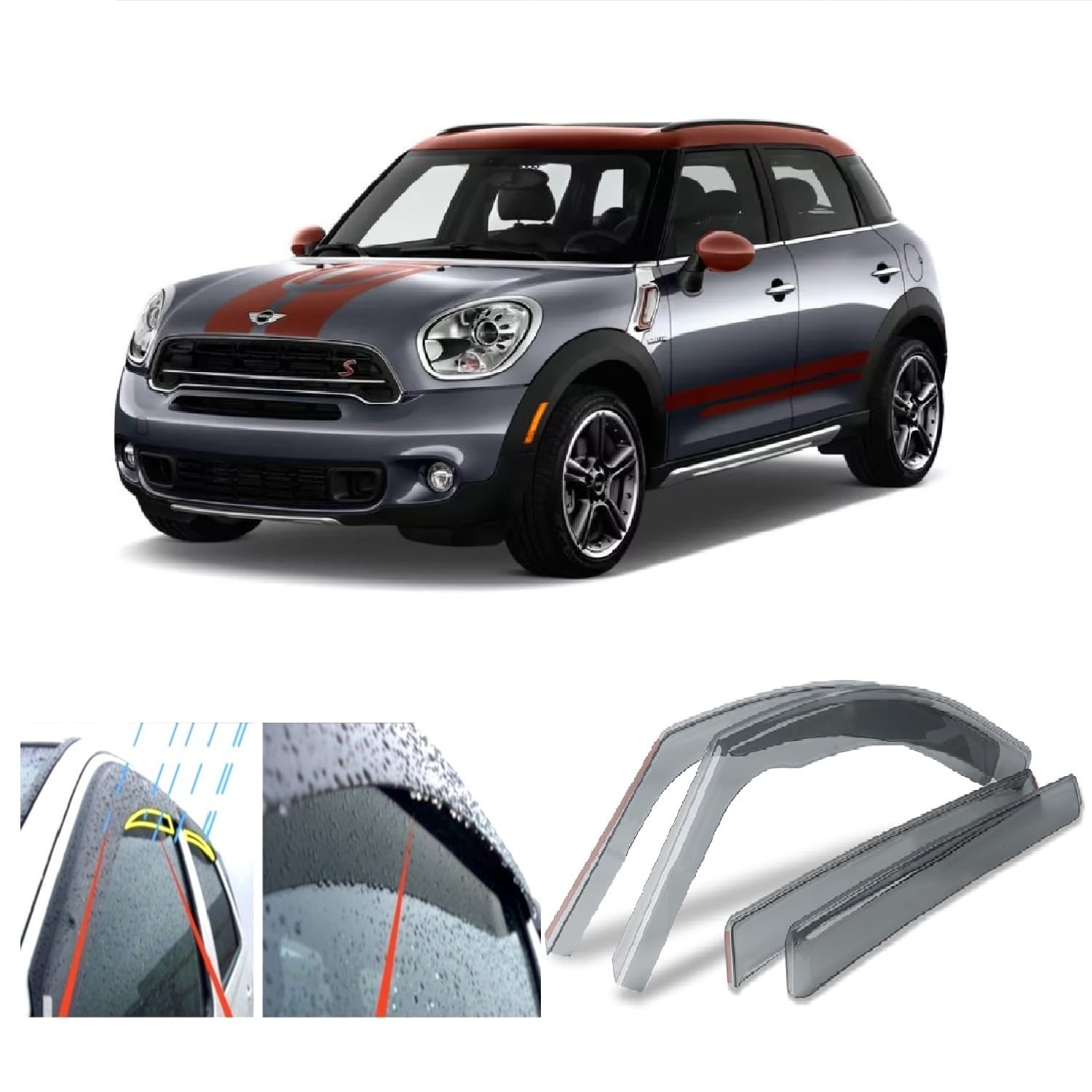 4 deflectores de viento para Mini Countryman (R60) 2010 2011 2012 2013 2014 2015 2016 protectores de lluvia de vidrio acrílico/protectores contra la intemperie y protectores solares