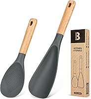 Vista 9 de Cuchara de cocina y cuchara de arroz para utensilios de cocina antiadherentes, ideal para cocinar y servir silicona mate resistente sin BPA, cuchara