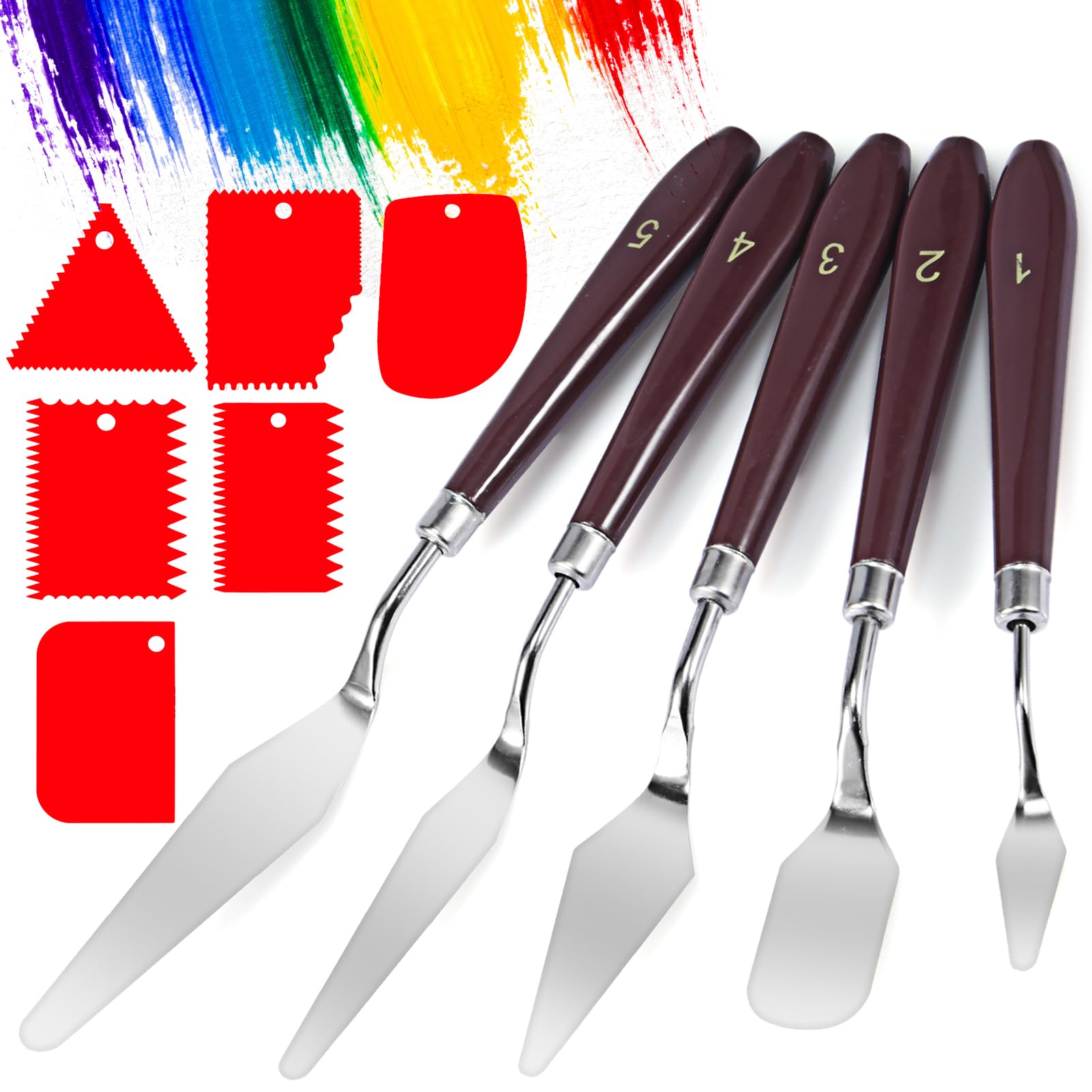 Palette Knives Set, 5 Palette Knives and 6 Scrapers, Painting Knives Spatula Oil Painting Accessories Color Mixing-image-8