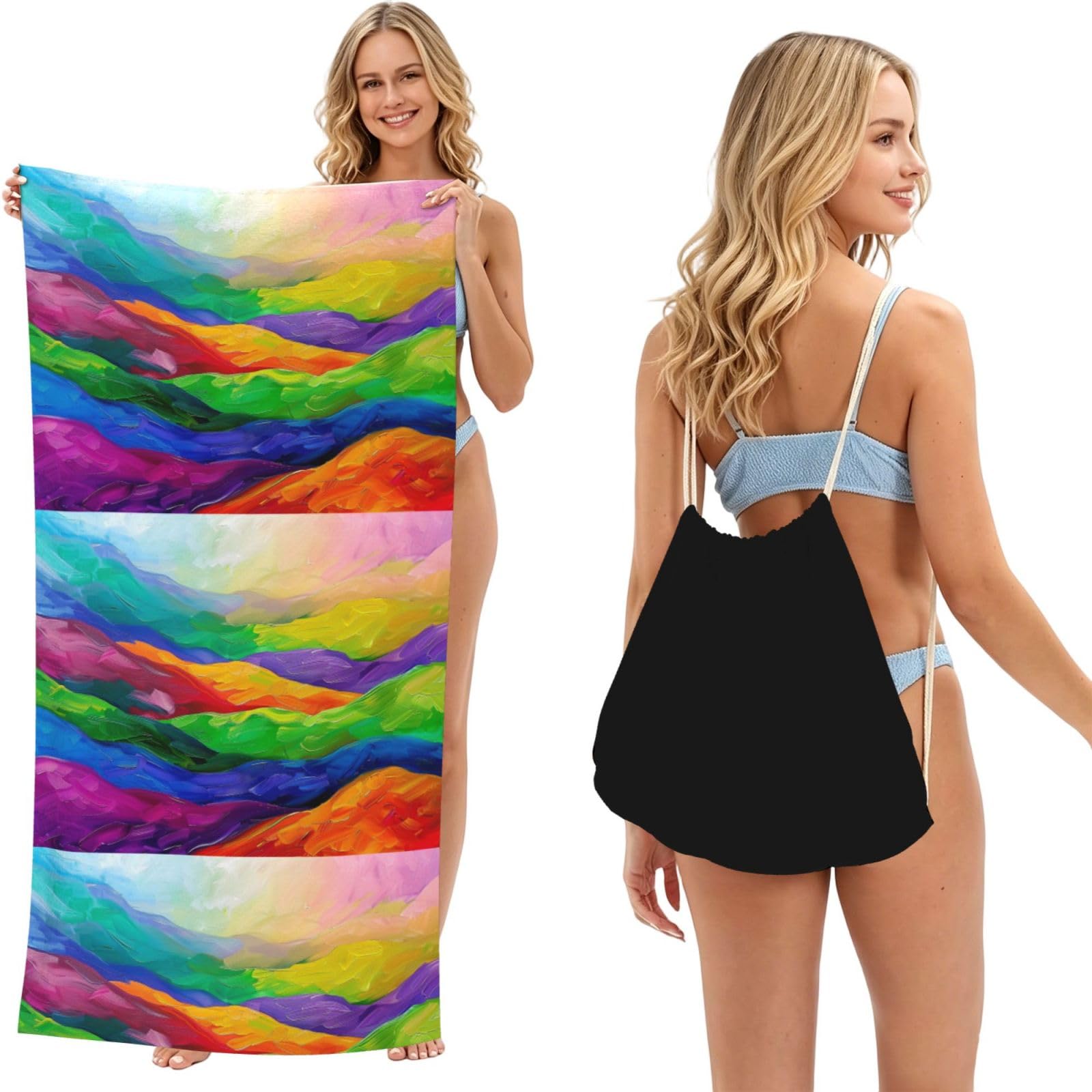 SKGOHLH Rainbow Mountains 2in1 Packable Beach Towel Bag Women