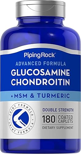 Piping Rock Advanced Double Strength Glucosamina condroitina MSM Plus cúrcuma 180 cápsulas recubiertas Sin OMG, sin gluten