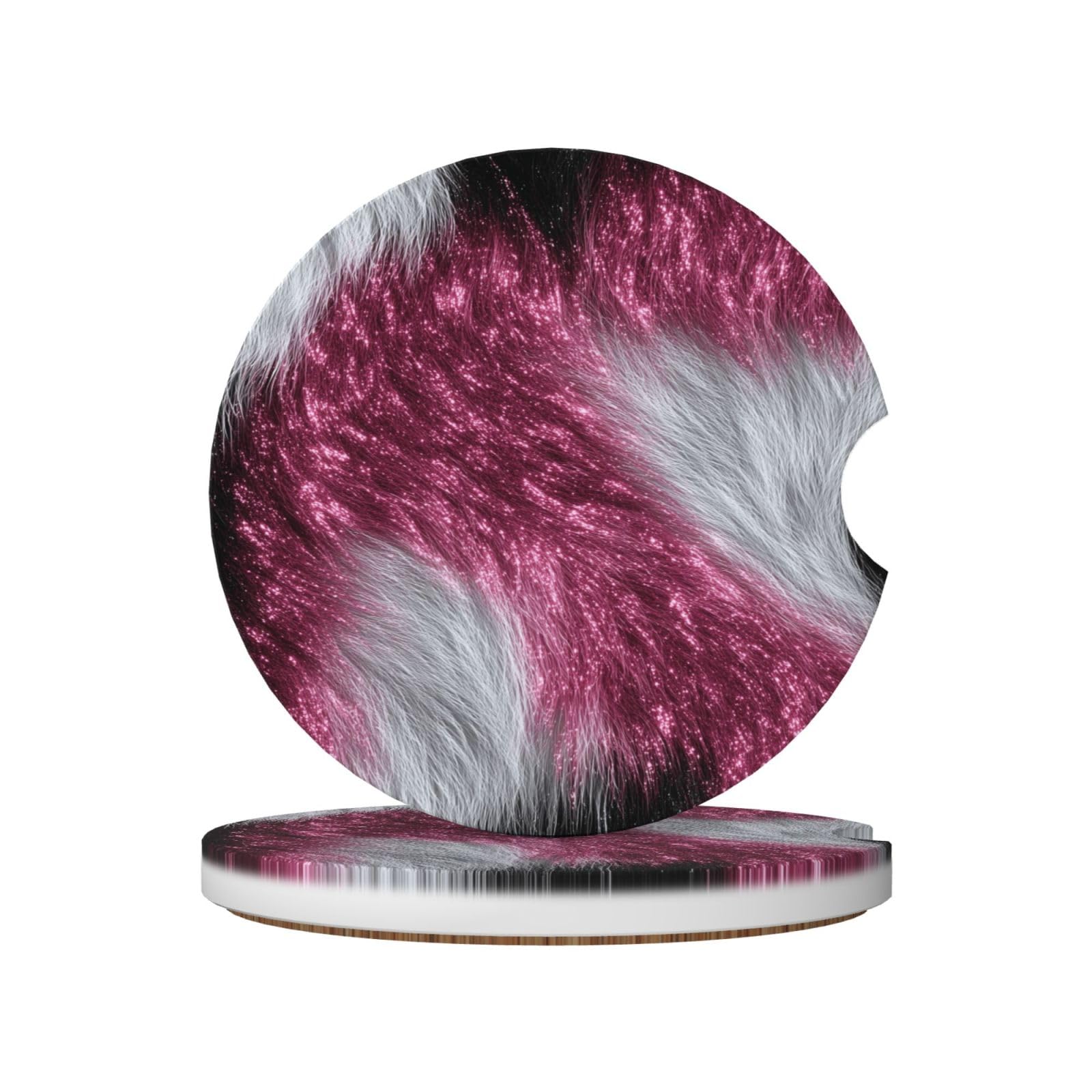 Pink Glitter Cowhide Texture Ceramic Coasters,2pcs