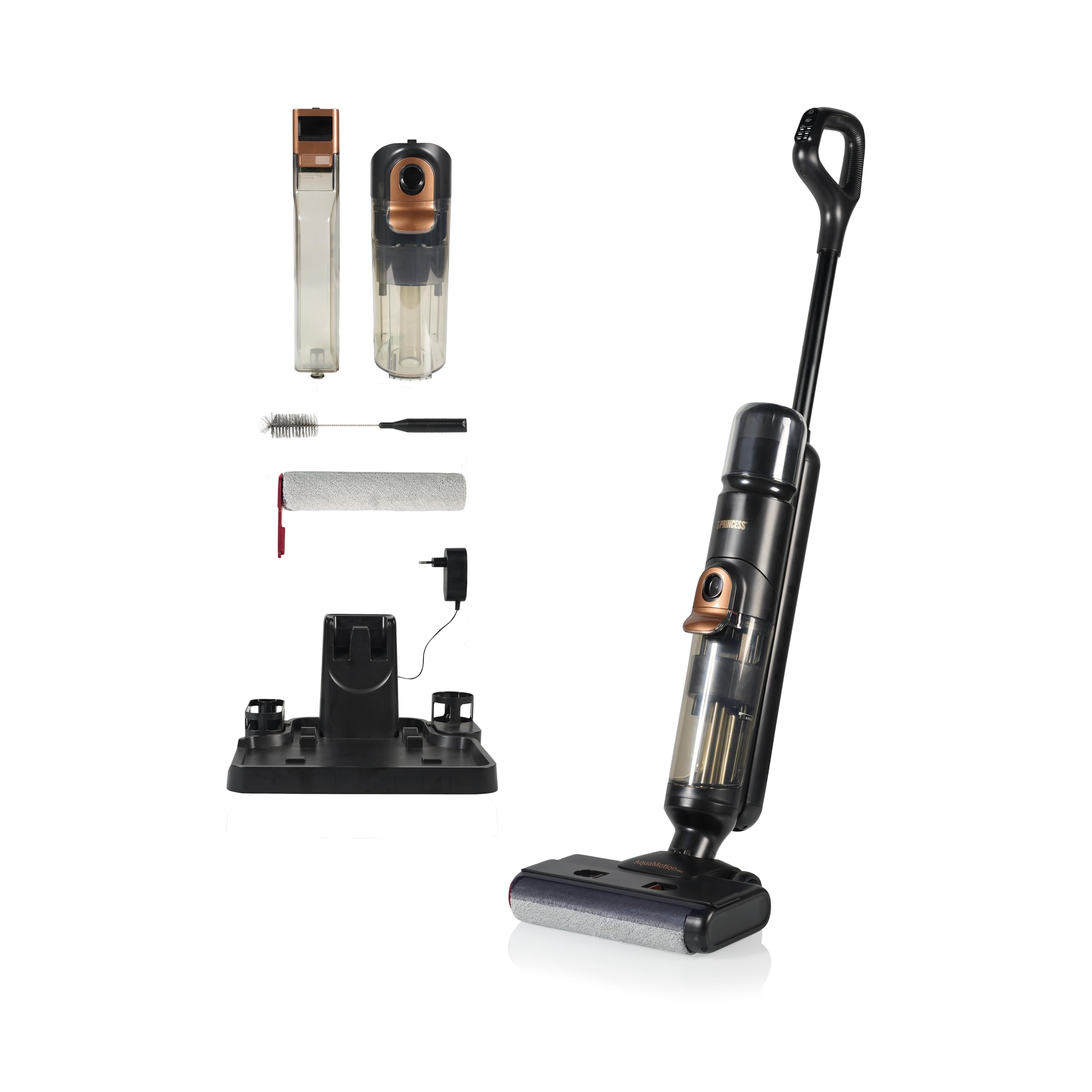 Princess AquaMotion Pro Fregadora de Suelos 4 en 1, Inalámbrica, Motor DC de 150 W, hasta 25 Min de Autonomía, Estación de Acoplamiento, 337020