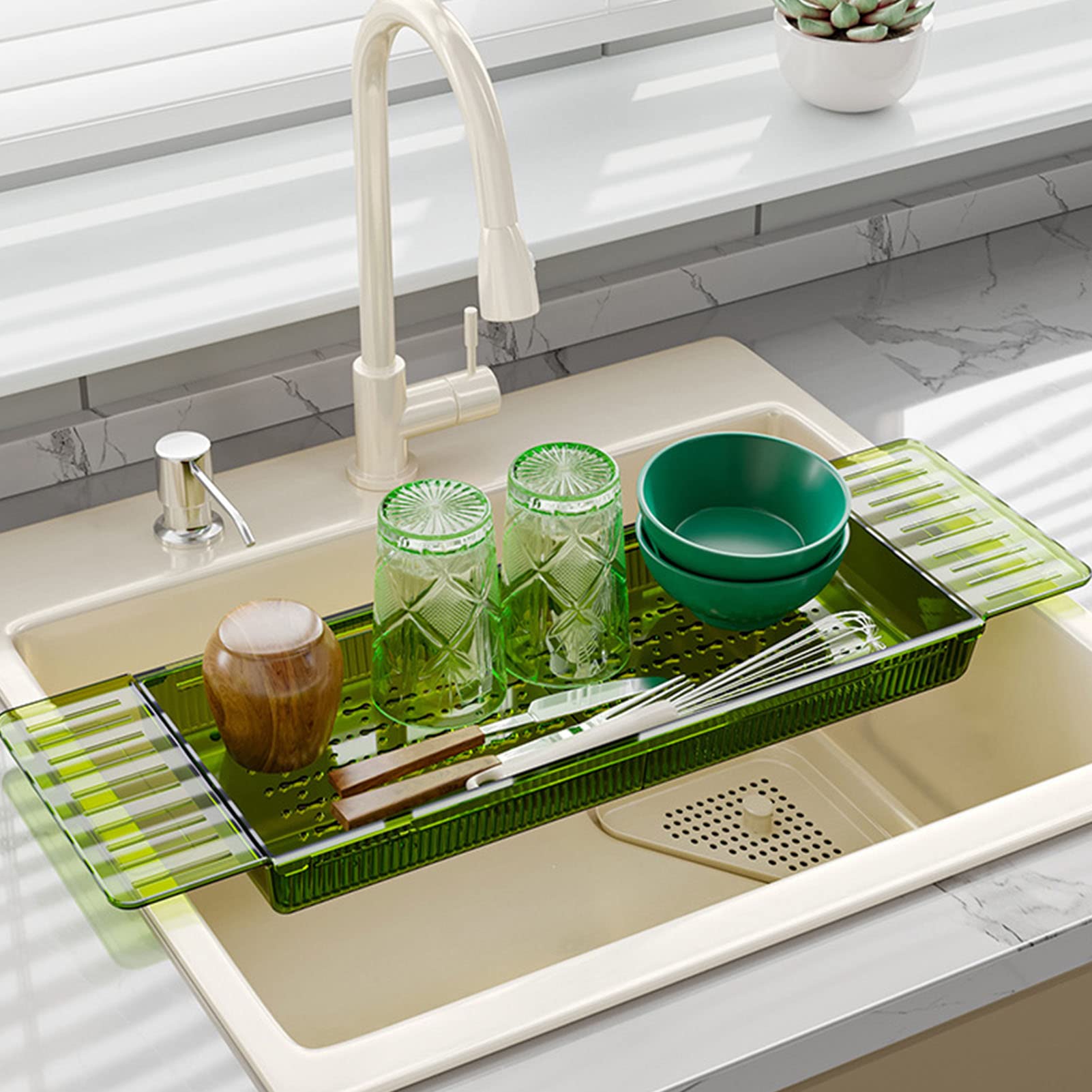 Aramox Estante para Bañera, Bandeja de Plástico Extensible para Bañera con Agarre Antideslizante, Estante para de Gran Capacidad para Sostener Toallas, Teléfonos, Tabletas, Artículos de Ducha para