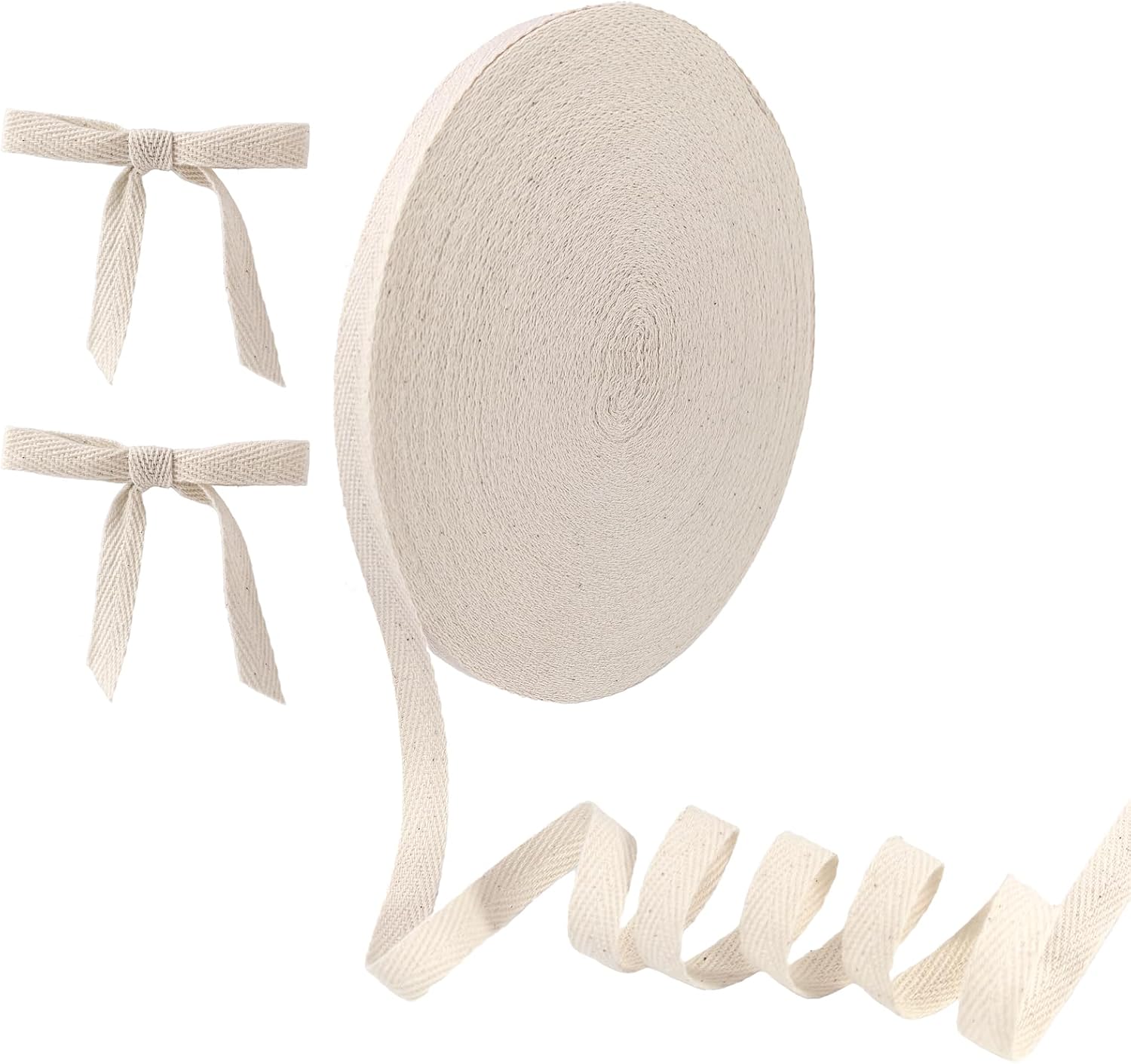 3/8 Inch Natural White Cotton Twill Tape - 40 Yards 10mm Herringbone Bias Binding Tape for Sewing, Crafts, Waistband, Ties, Tags, Labels, Home Deco, Gift Wrapping, Pet Collars & DIY Projects