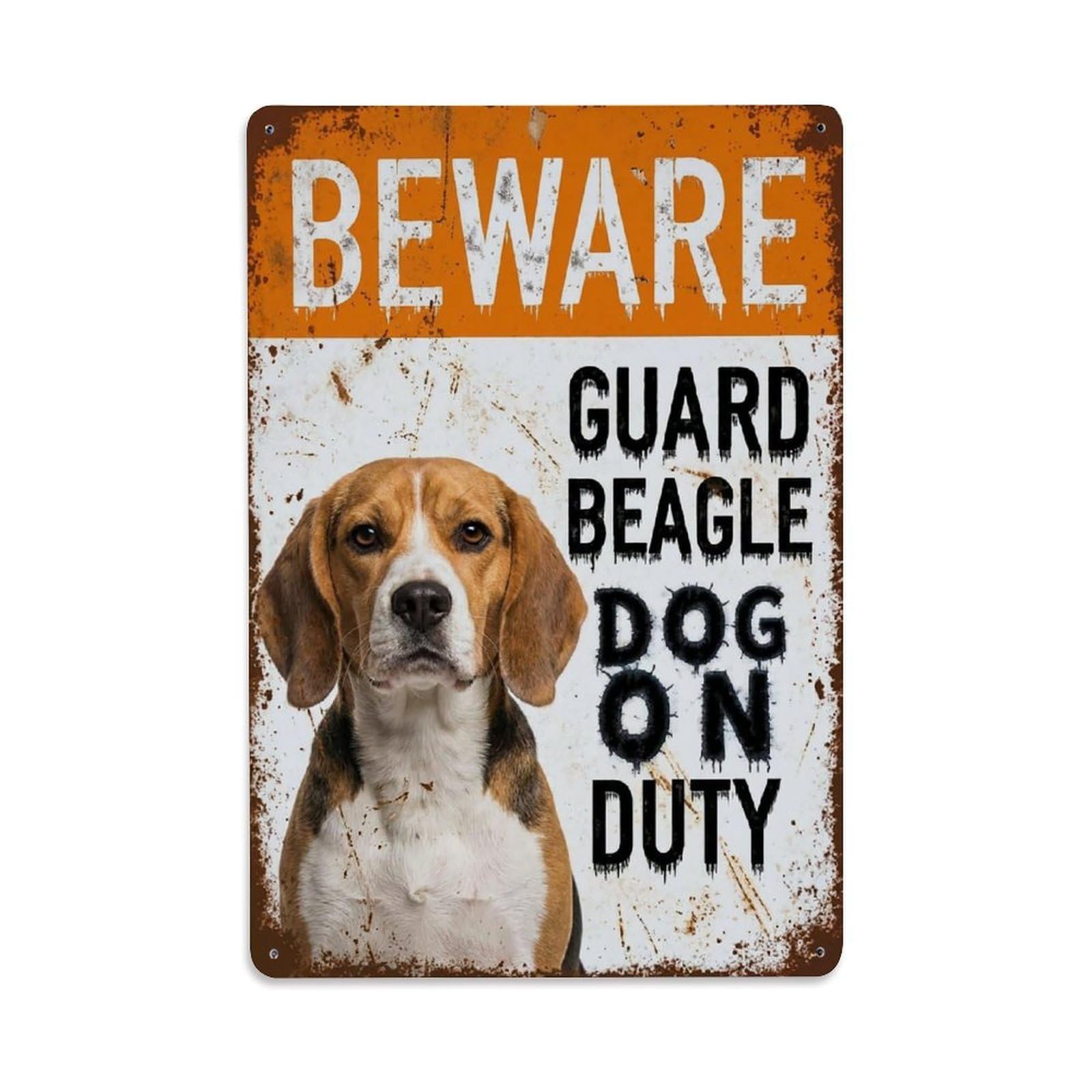 Vintage Funny Beagle Guard Beware of Dog Pathway Metal Tin Sign Plaque Wall Decor for Cafe, Club Bar, Office, Garden Metal Poster 8x12Inch