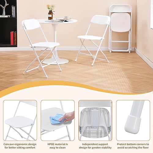 Miniatura 4 de Silla plegable de plástico blanco, paquete de 6, sillas de fiesta para exteriores e interiores, silla plegable de plástico para eventos, oficina,