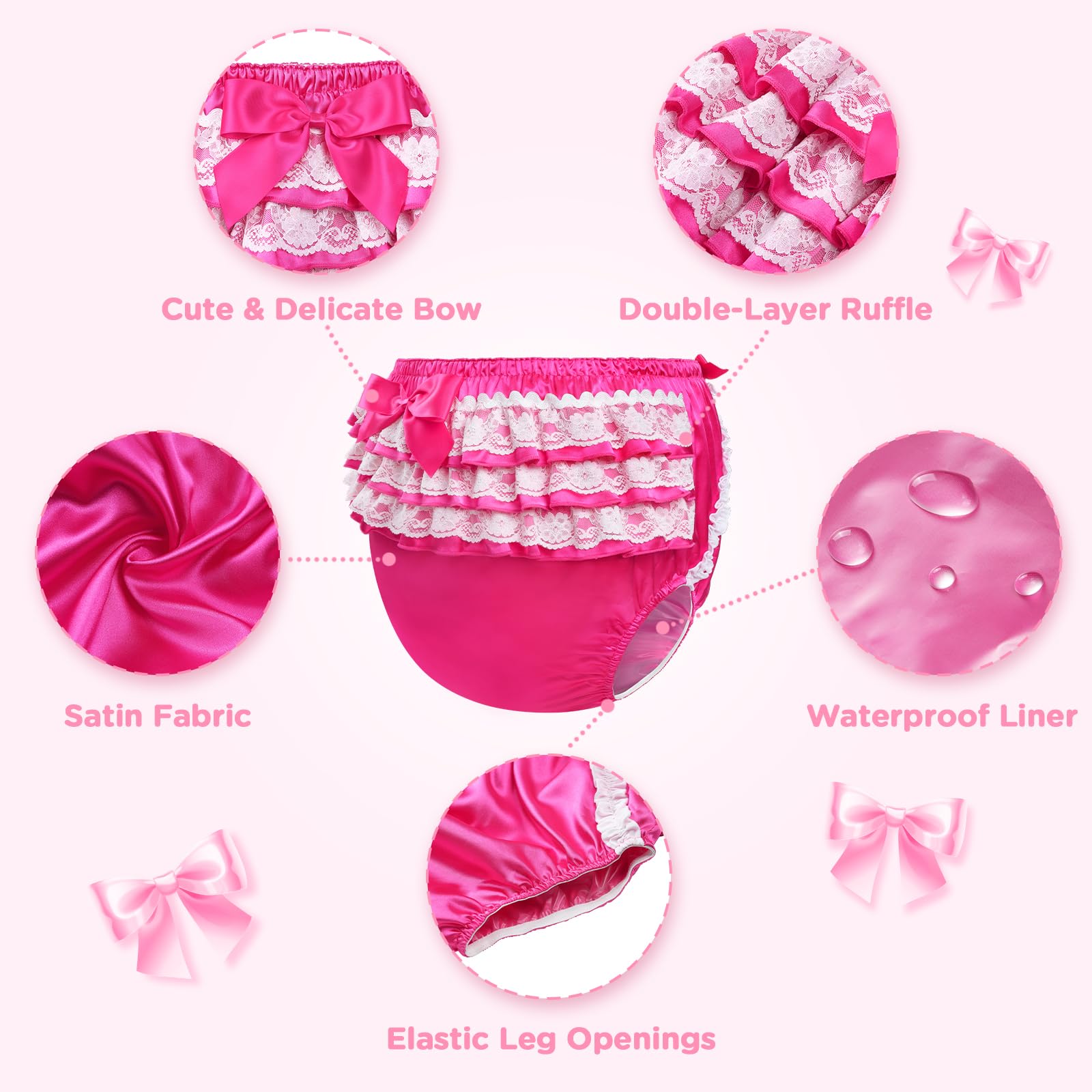LittleForBig Lavabile riutilizzabile impermeabile increspato pizzo fiocco grazioso in raso rosa sopra adulto pannolino copertura M