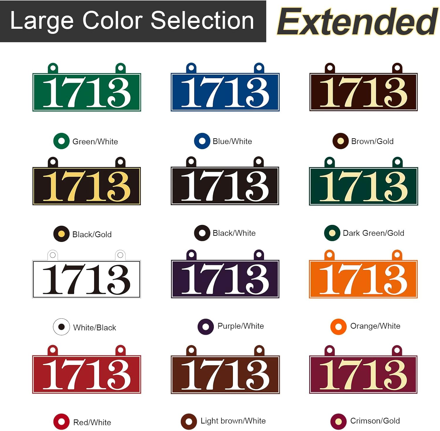 Hanging Address Plaque - Custom House Number Sign,Address Sign,Address Numbers for Outside Mailbox,Lamp,Light Post - Reflective 2 Hooks Double Sided 13'' x 6'', Black/Gold