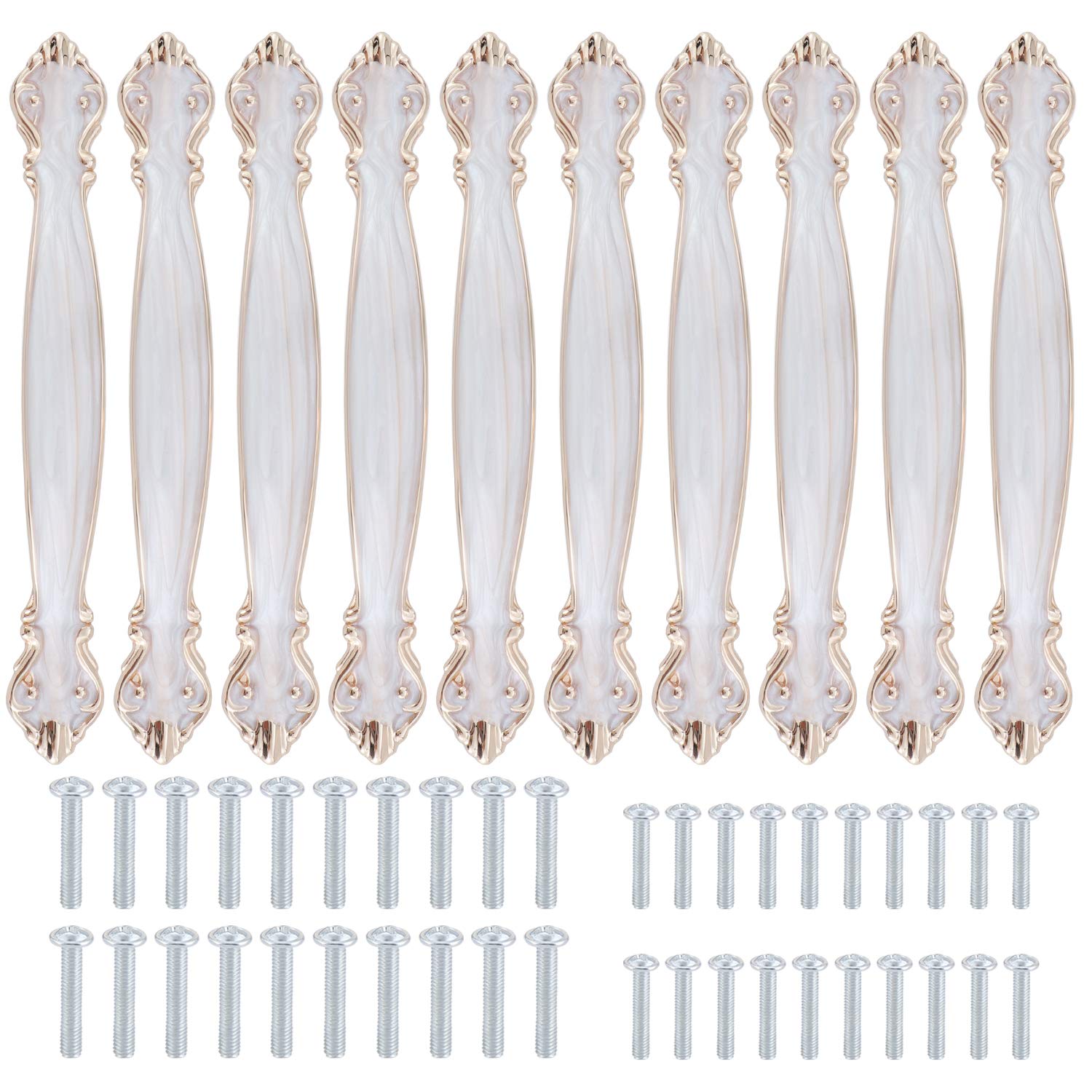 TsunNee 10 maniglie antiche vintage per armadietti, maniglie intagliate per cassetti, armadietti, ante mobili, distanza foro 96 mm, bianco ambrato