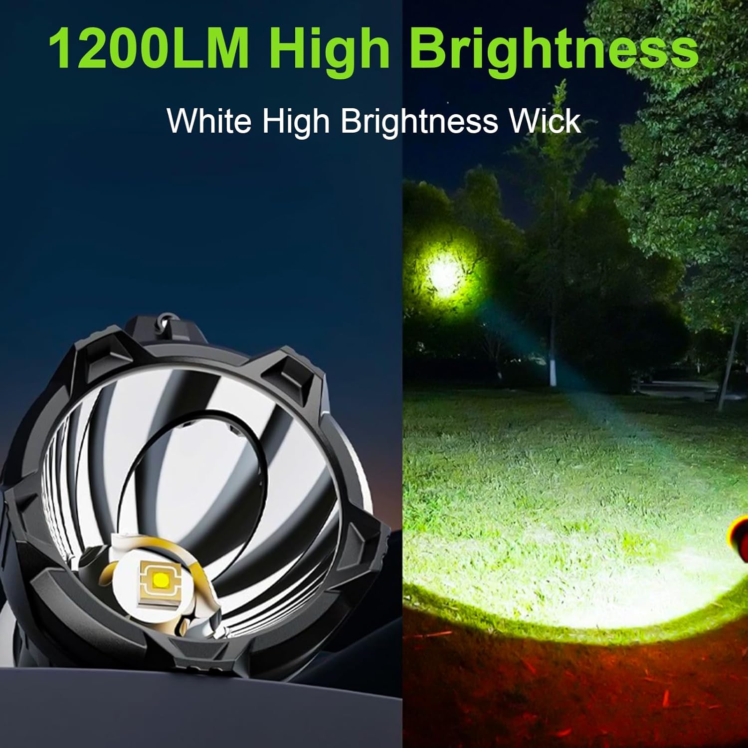 LED Camping Lantern Rechargeable, Camping Flashlight Spotlight 1200LM, 47.6FT Fairy Lights 6 Light Modes for Holiday Decoration, Emergency, Hiking, Power Outages, Camping Essentials
